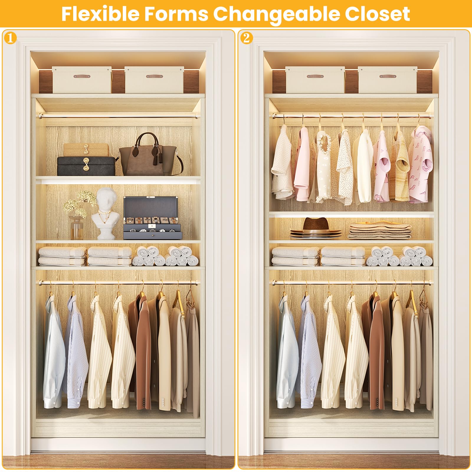 3FT Freestanding Closet System with 2 Hanging Rods & Adjustable Shelve