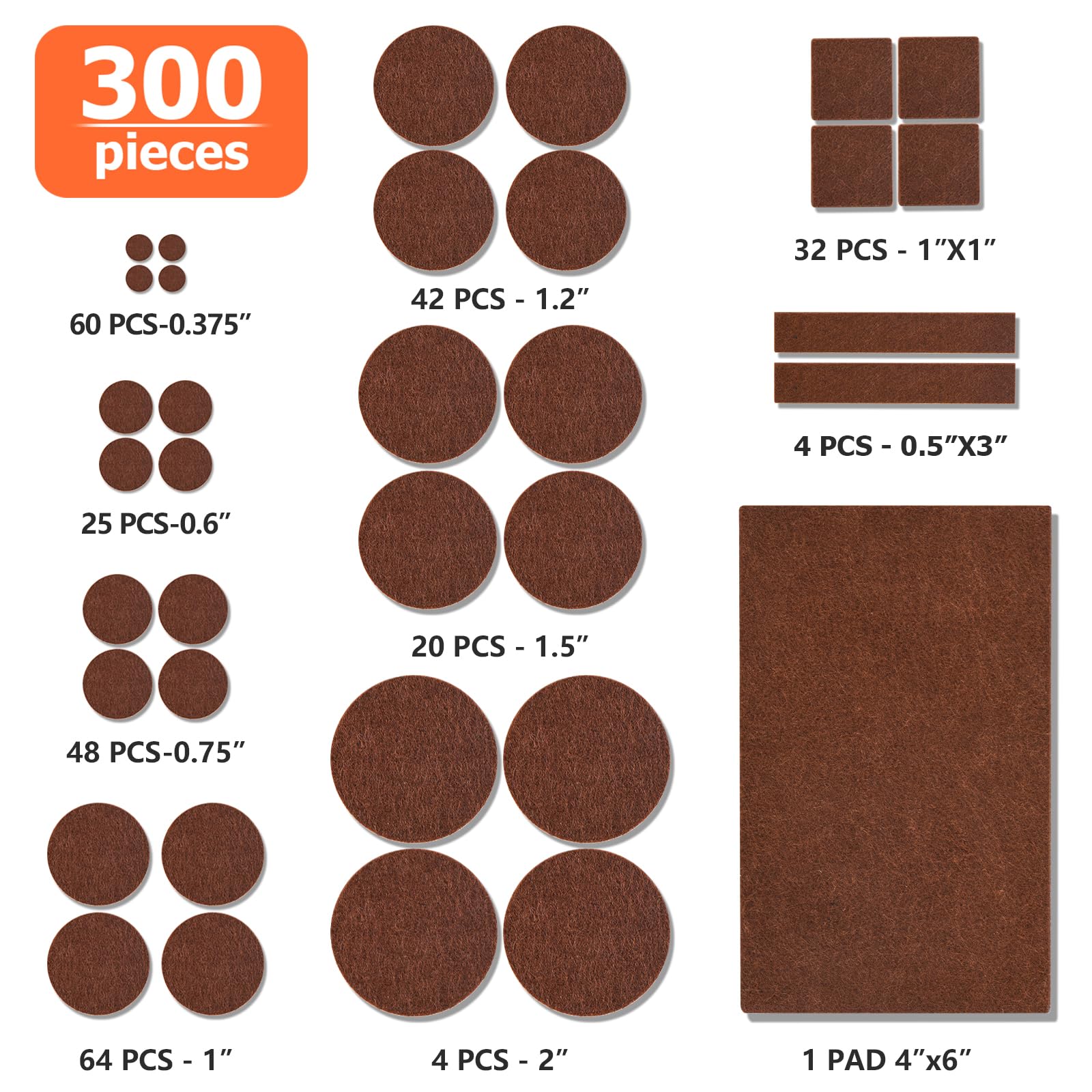 Felt Furniture Pads 300 Pieces (300 Count)