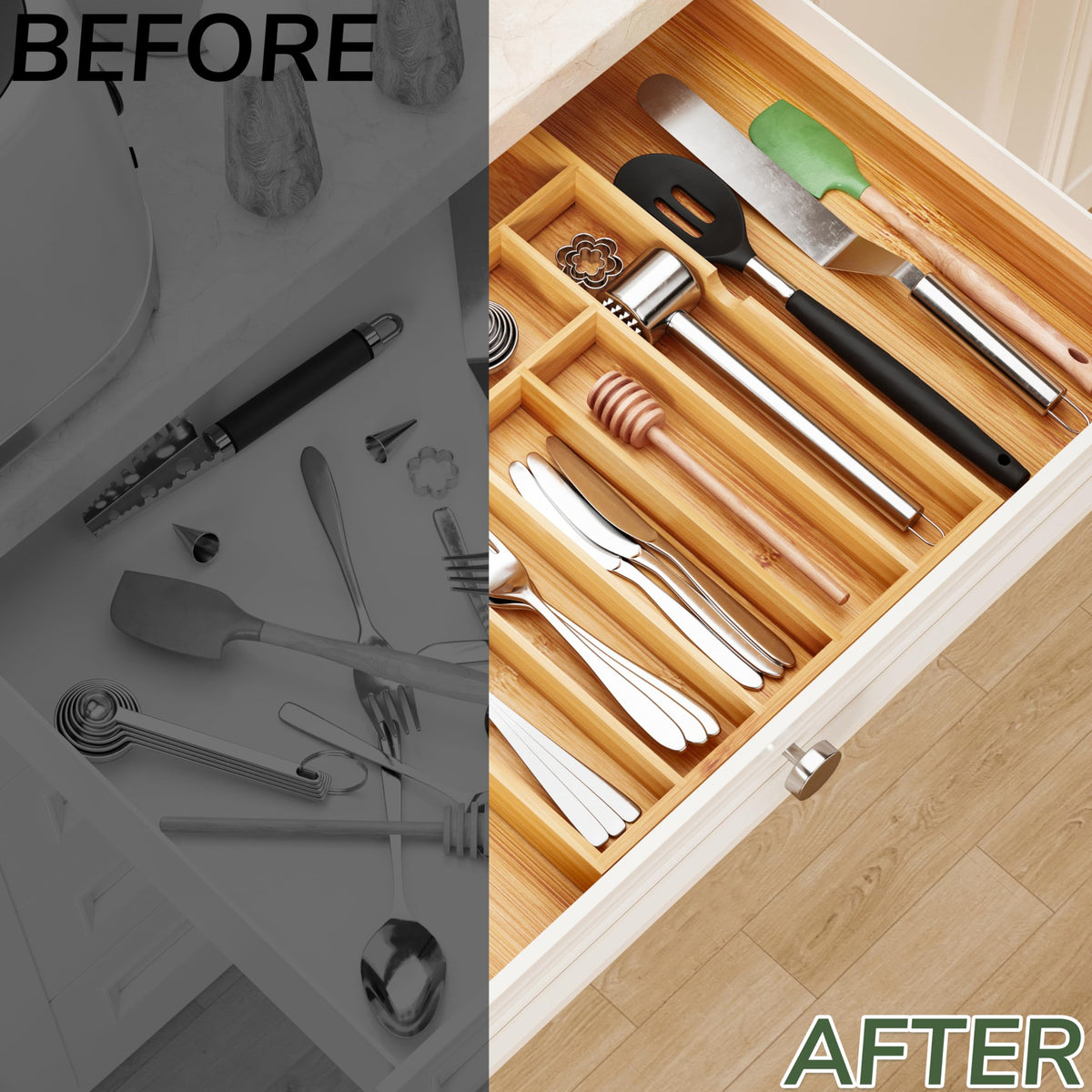 drawer organizer flatware organizer cutlery tray silverware organizer expandable adjustable bamboo drawer organizer kitchen bathroom