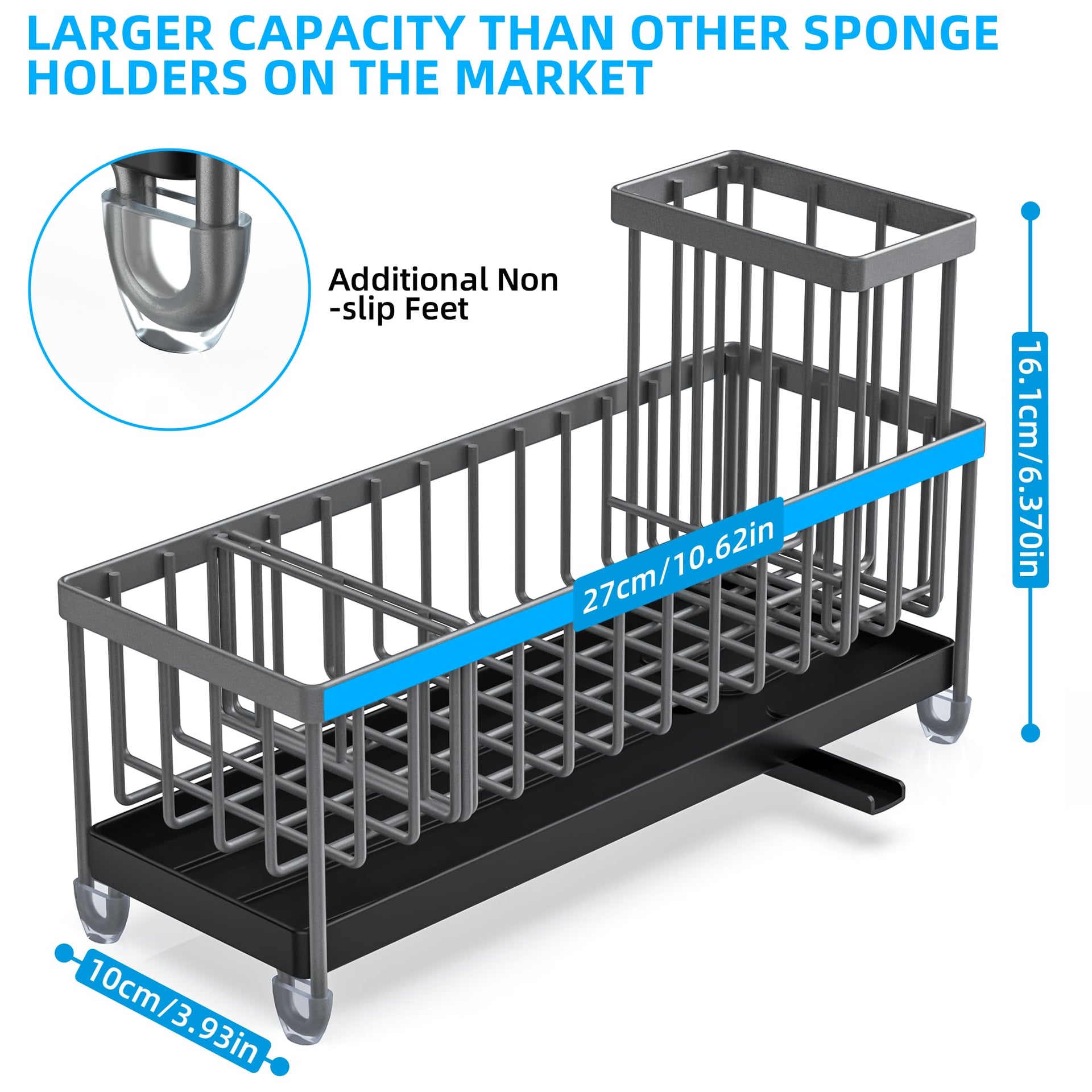 Extra Large Sponge Holder for Kitchen Sink Organizer Caddy