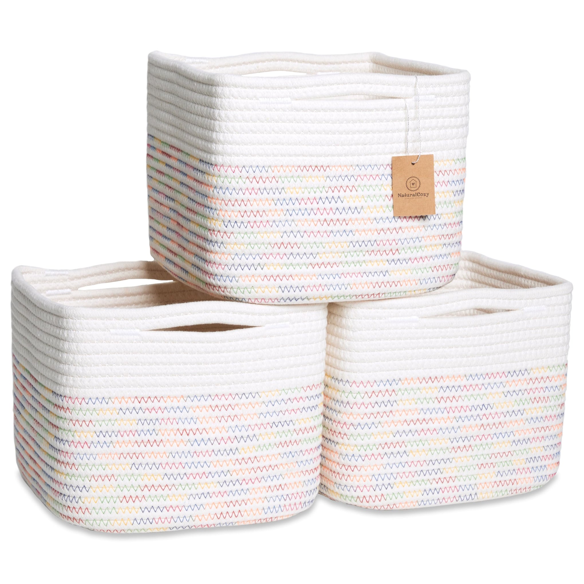 Storage Cubes 9”x9”x7”Cotton Rope Woven Baskets for Organizing 3 (3 Count)