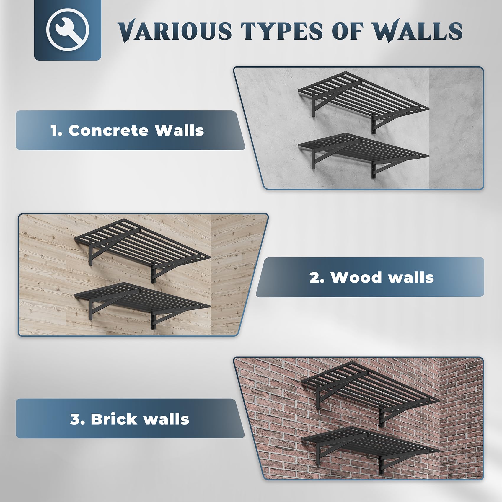 2 Pack Garage Shelving Wall Mounted with 8 Hooks (2 Count)