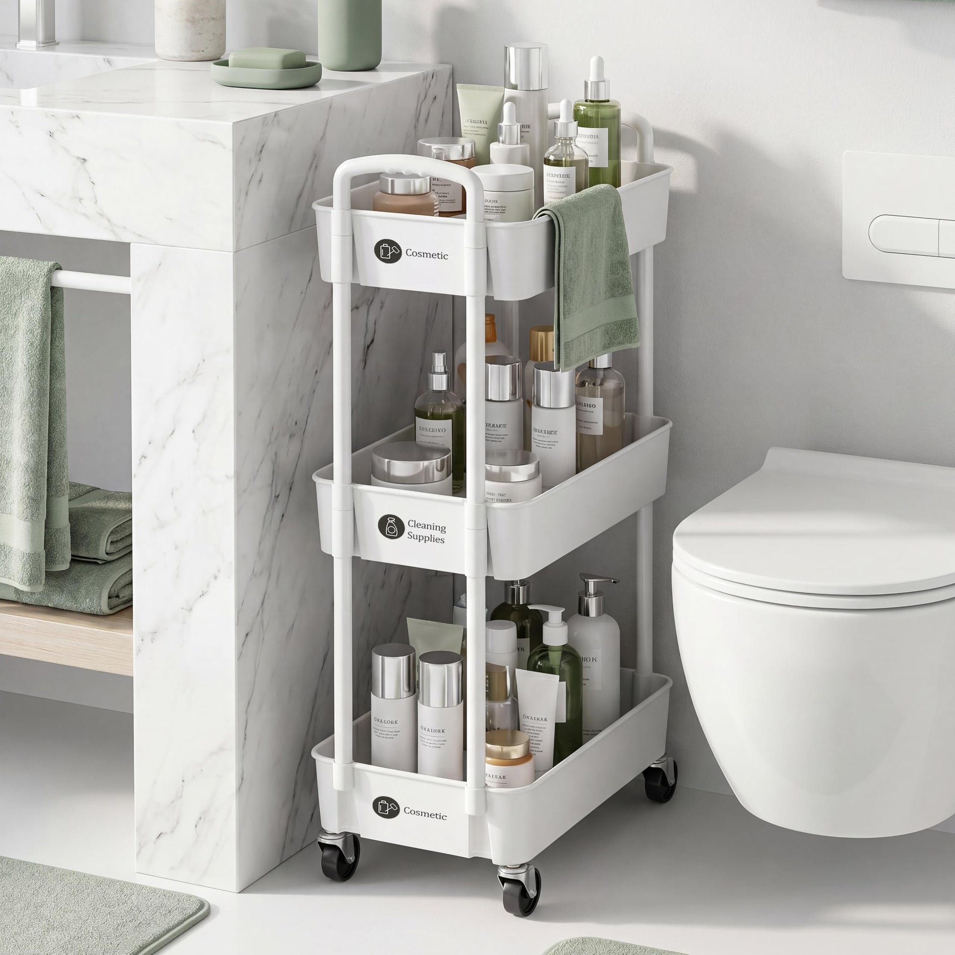 3 Tier Rolling Cart with Wheels (3 Count)