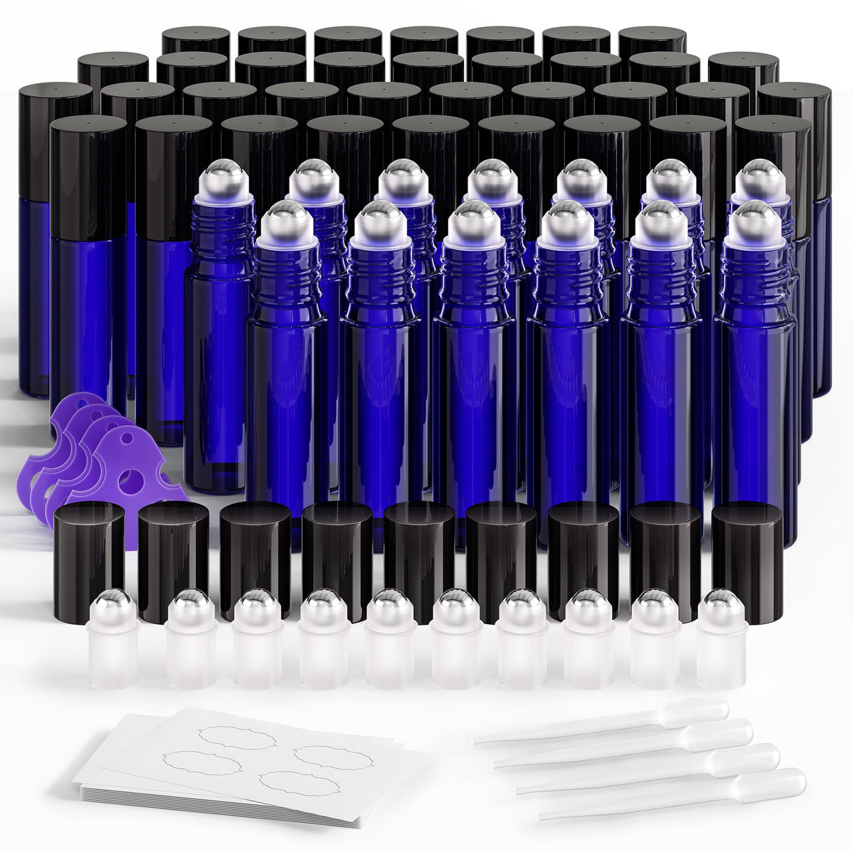 Essential Oil Roller Bottles 48 Pack 10ml Cobalt Blue Glass Empty Bottles with Stainless Steel Roller Balls
