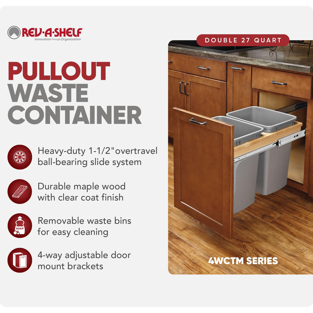 27 Qt Top Mount Double Pullout Under Cabinet Kitchen Trash Cans w