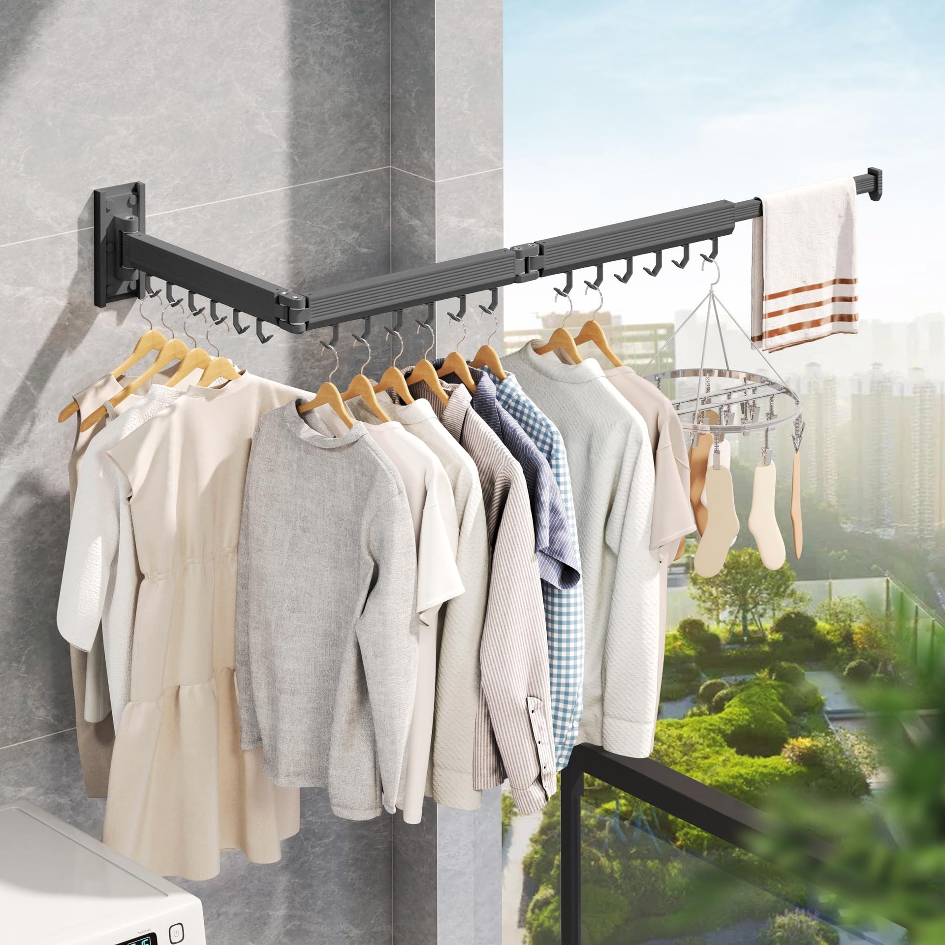 Grey Wall Mounted Clothes Drying Rack