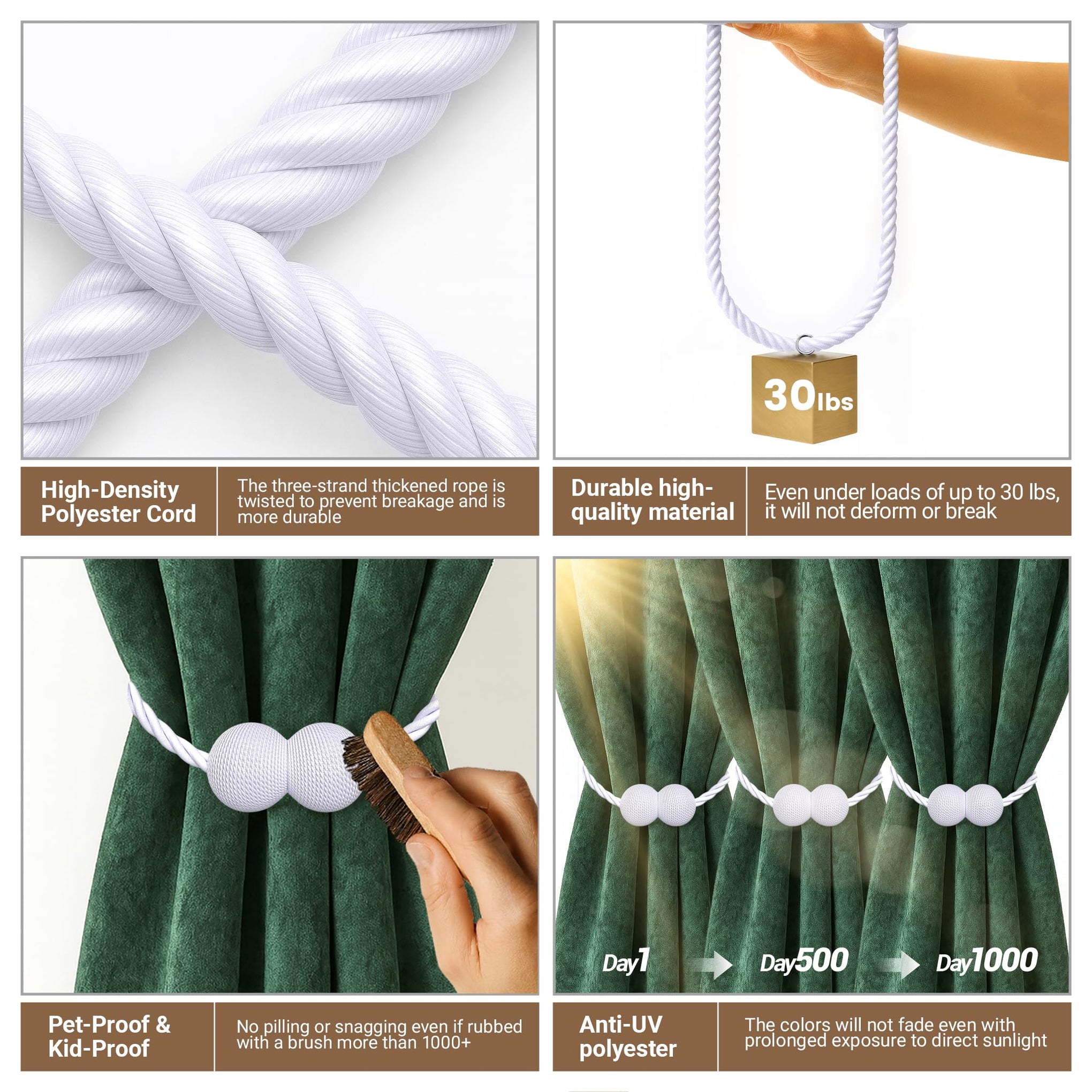 Magnetic Curtain Tiebacks White 4 Pack
