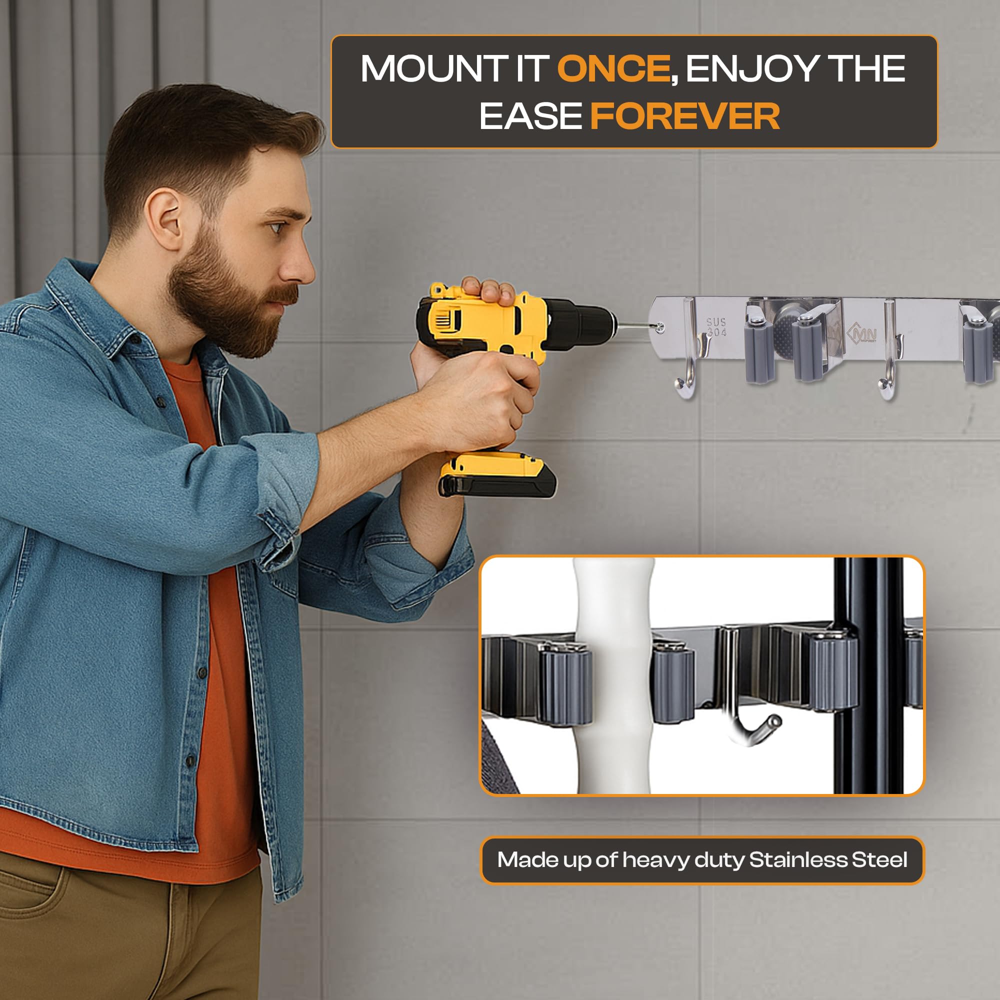 Stainless Steel Broom Holder Wall Mount