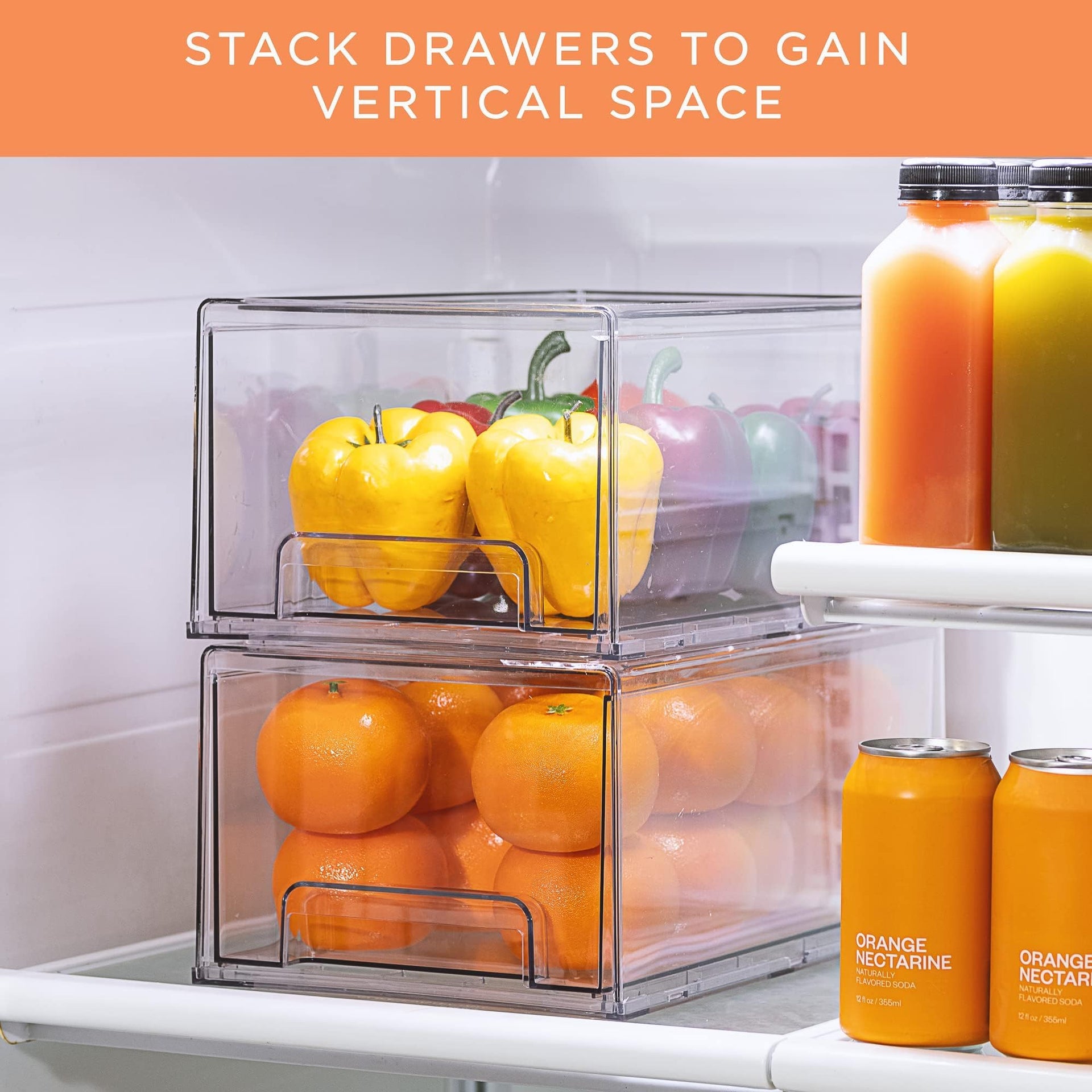 Plastic Storage Bins Stackable Clear Pantry Organizer Box Bin for Organizing Kitchen Fridge (6 Count)