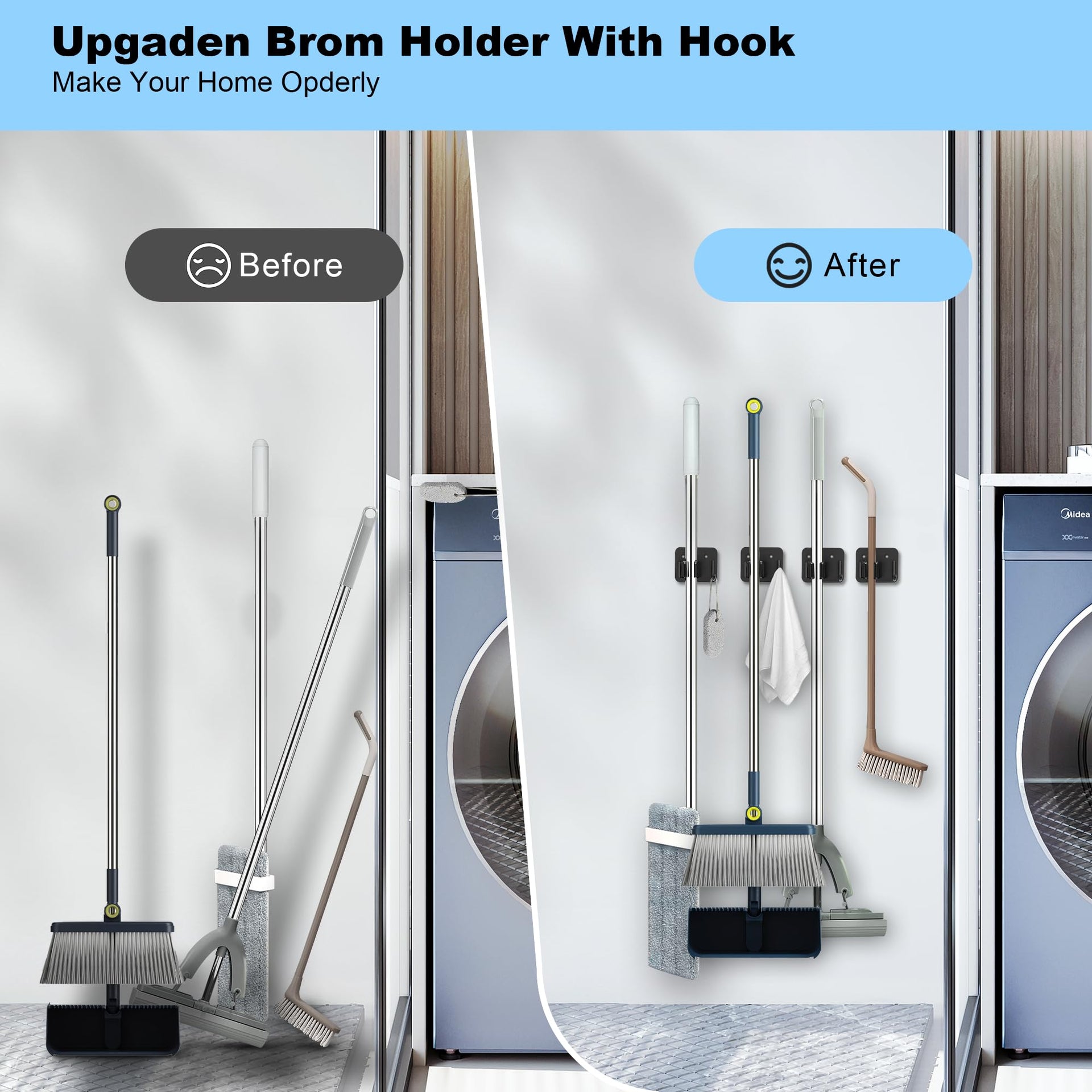 2 Pack Broom Holder Wall Mount (2 Count)