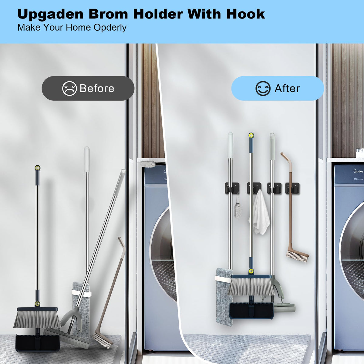 2 Pack Broom Holder Wall Mount (2 Count)