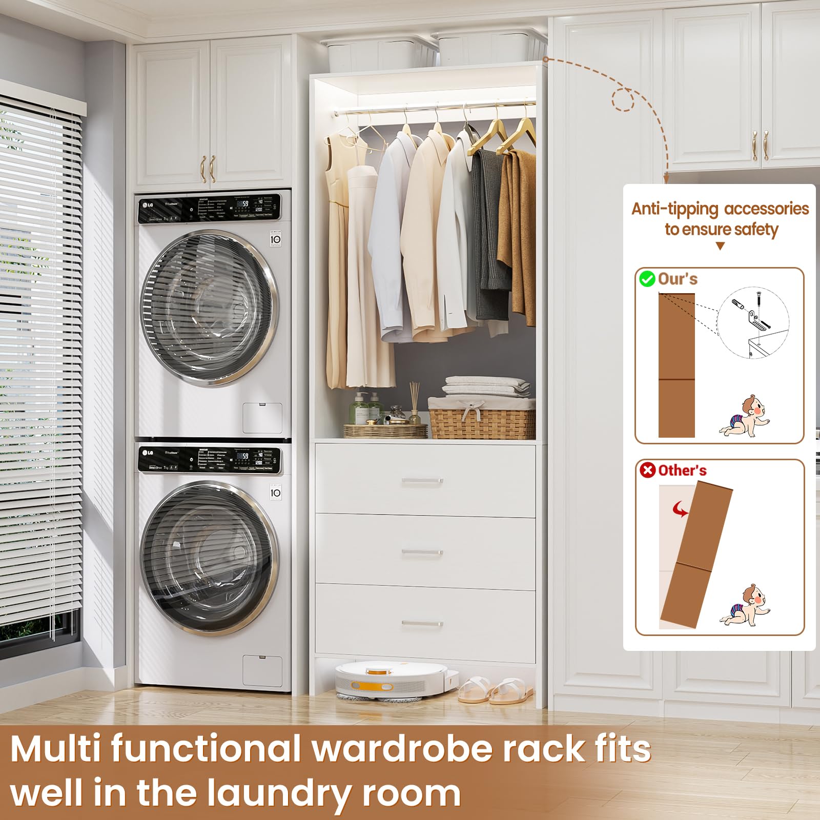 2FT Closet System with 3 Drawers