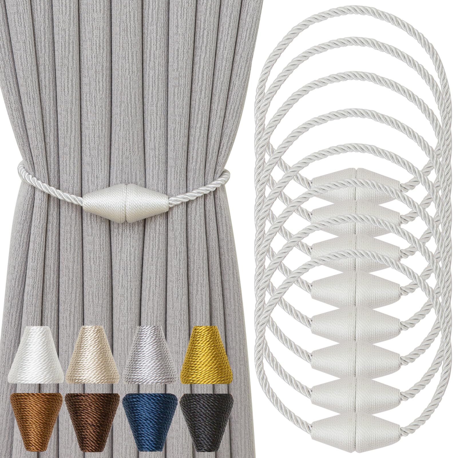 Magnetic Curtain Tiebacks 8 Pack Outdoor Rope Curtain Tie Backs Decorative Window Treatment Holdbacks for Home Decorative Curtain (8 Count)
