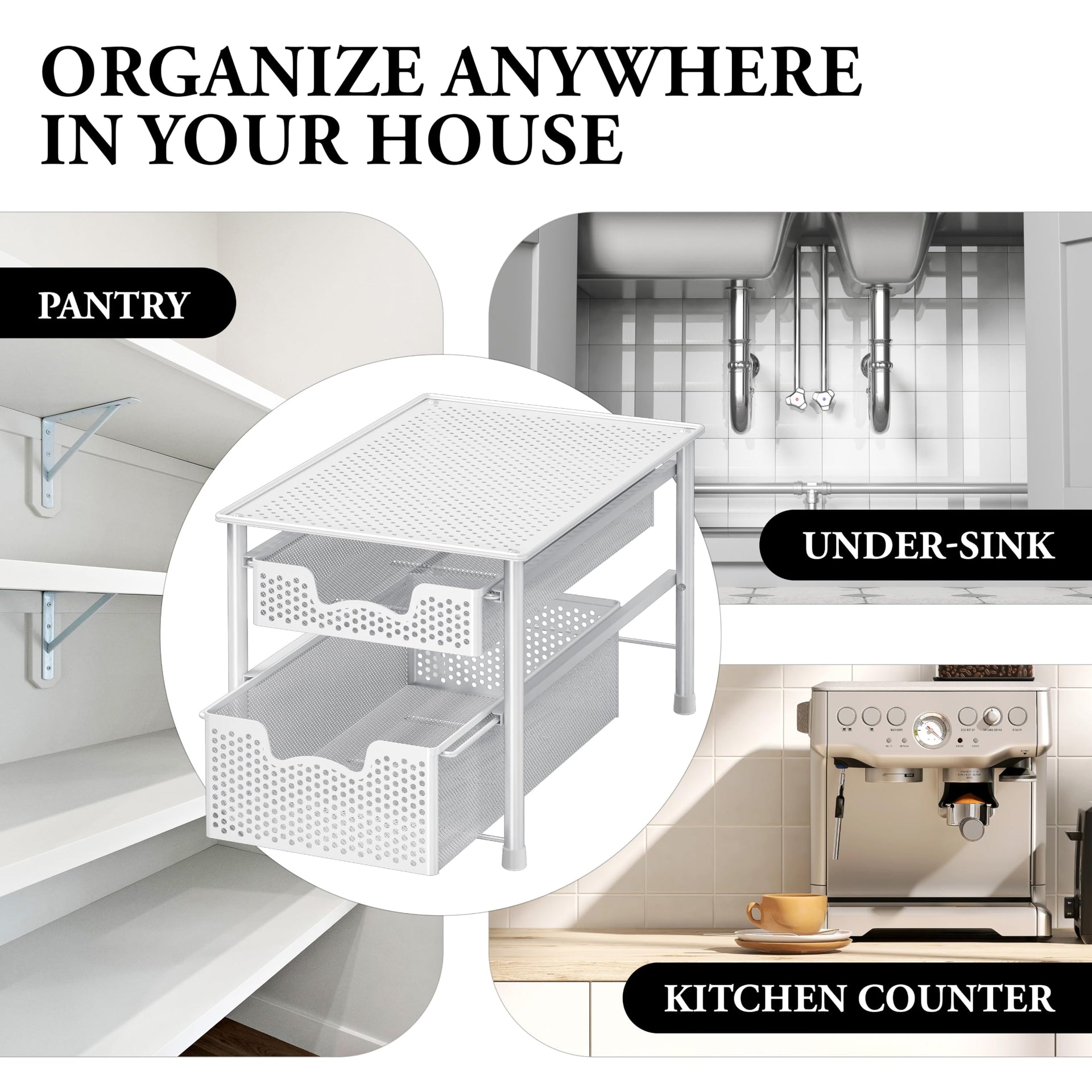 Stackable 2 Tier Sliding Basket Organizer Drawer