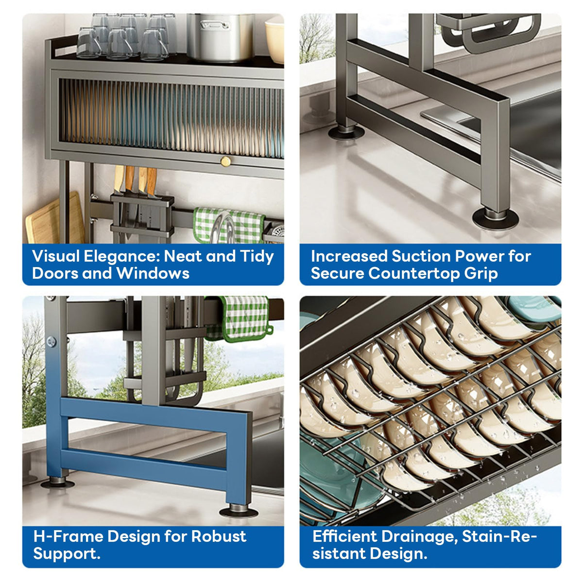 Over the Sink Dish Drainer Drying Rack 3 Tier with Cover
