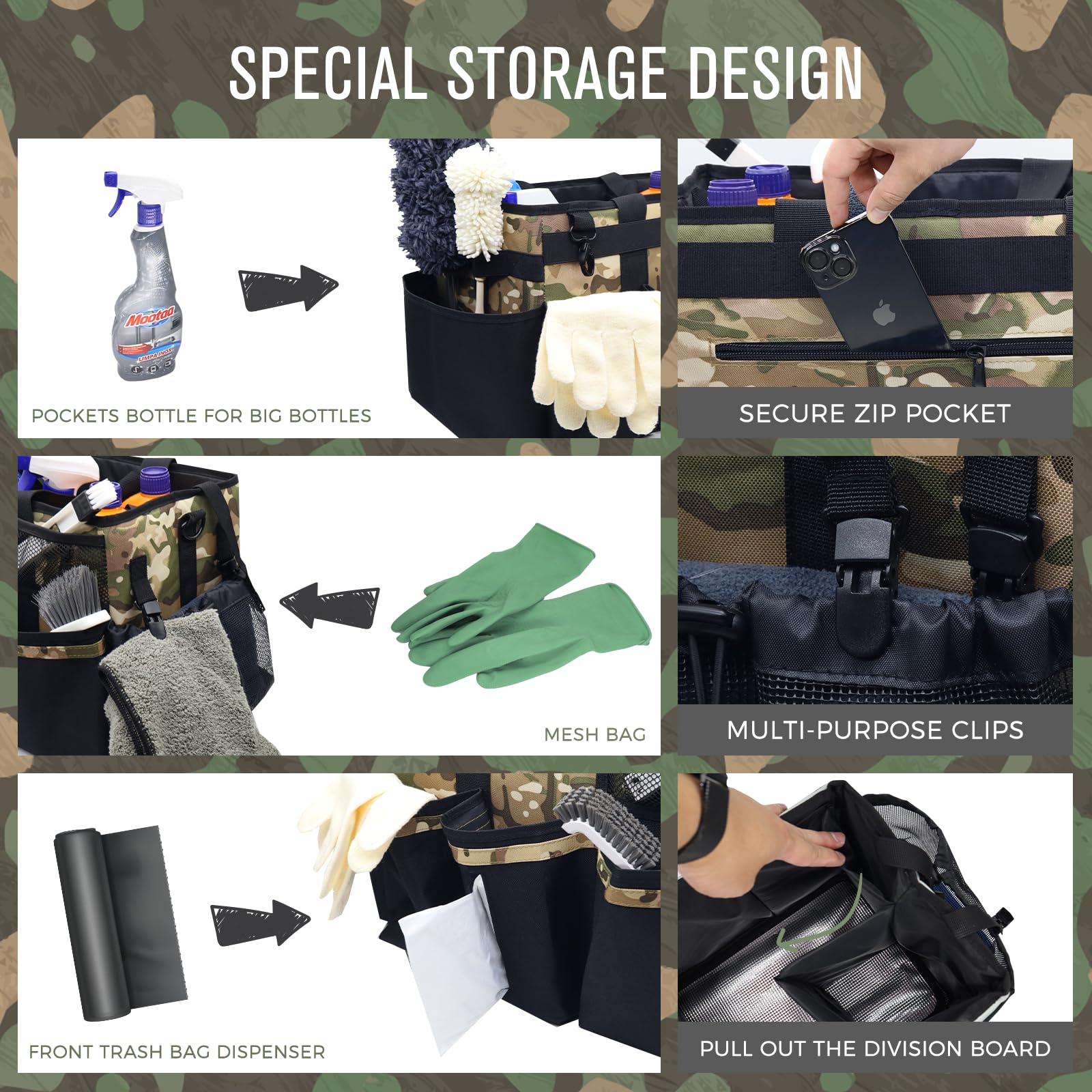 Wearable Cleaning Caddy Organizer with Handle & Shoulder Straps for Housekeepers