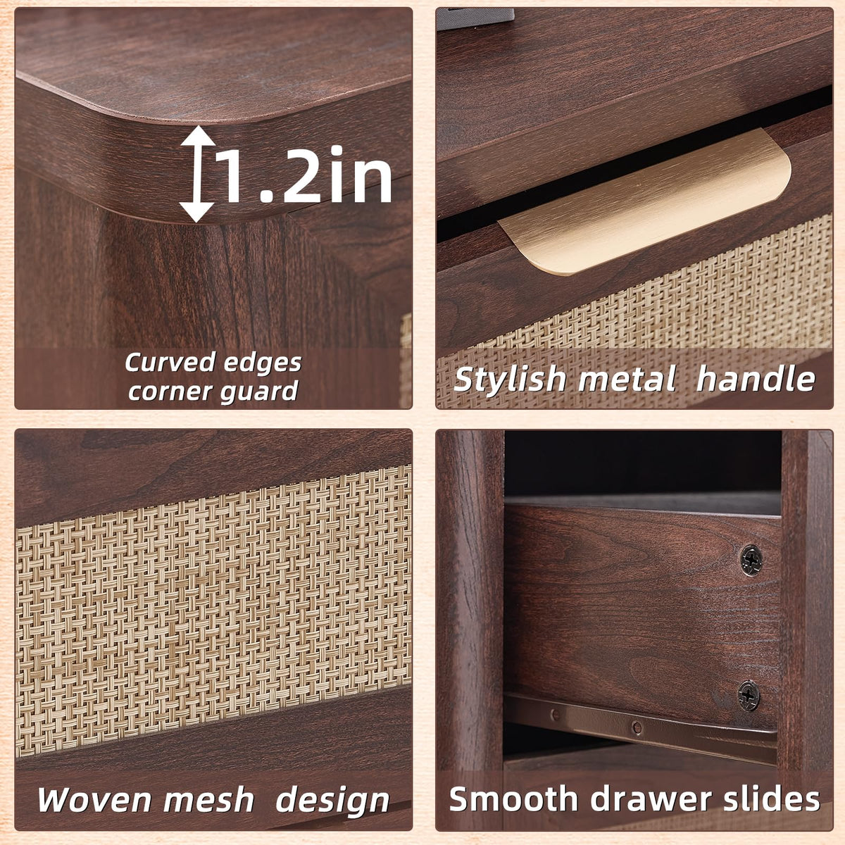Rattan Nightstand with Charging Station