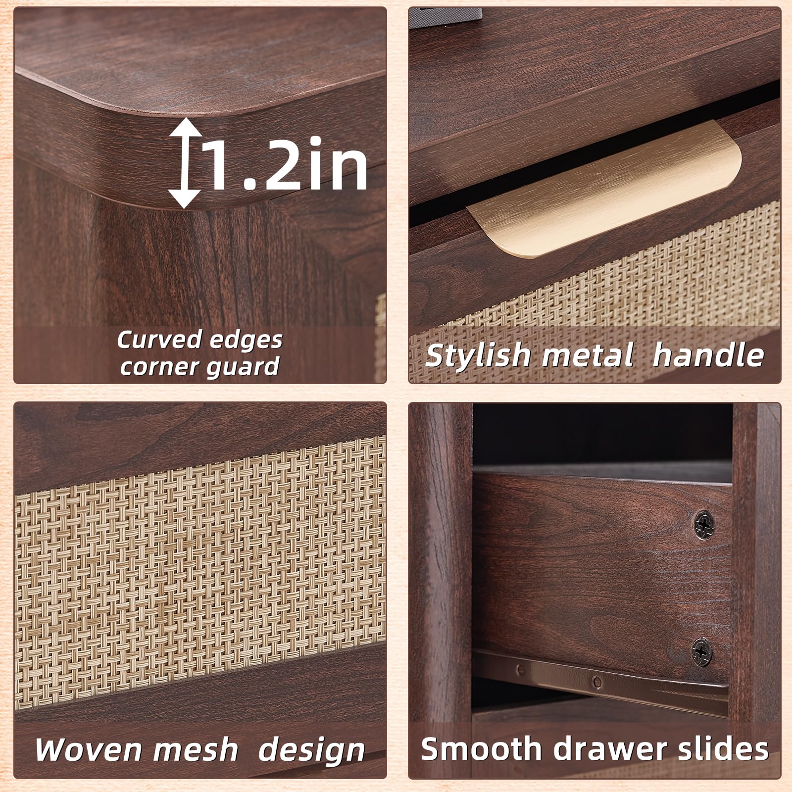 Rattan Nightstand with Charging Station