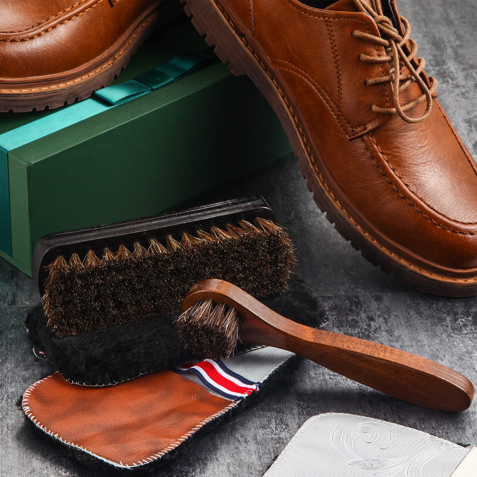 4 Pcs Horsehair Shine Shoes Brush Kit Polish Dauber Applicators Cleaning Leather Shoes Boots Care Brushes Suede Cleaner Brush with Microfiber Shoe Gloves (2.49 Count)