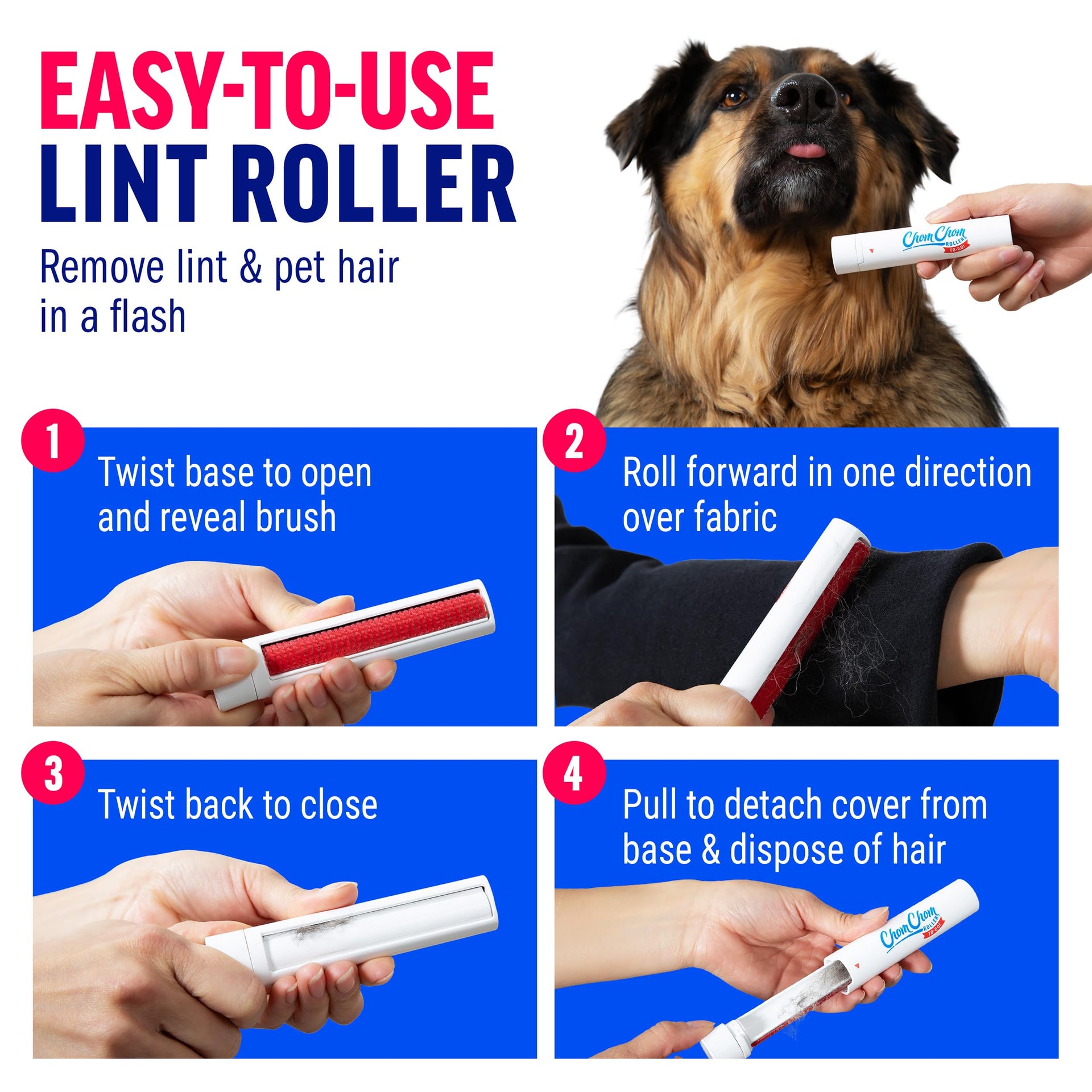 Reusable Lint Roller Pet Hair Removal Tool for Clothes