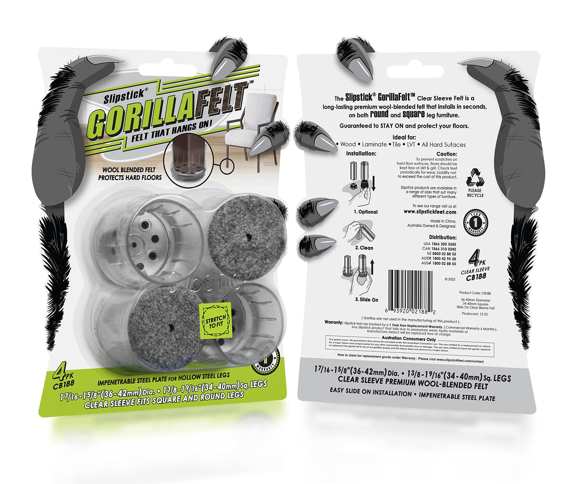 GorillaFelt Chair Leg Floor Protectors for Hardwood Floors