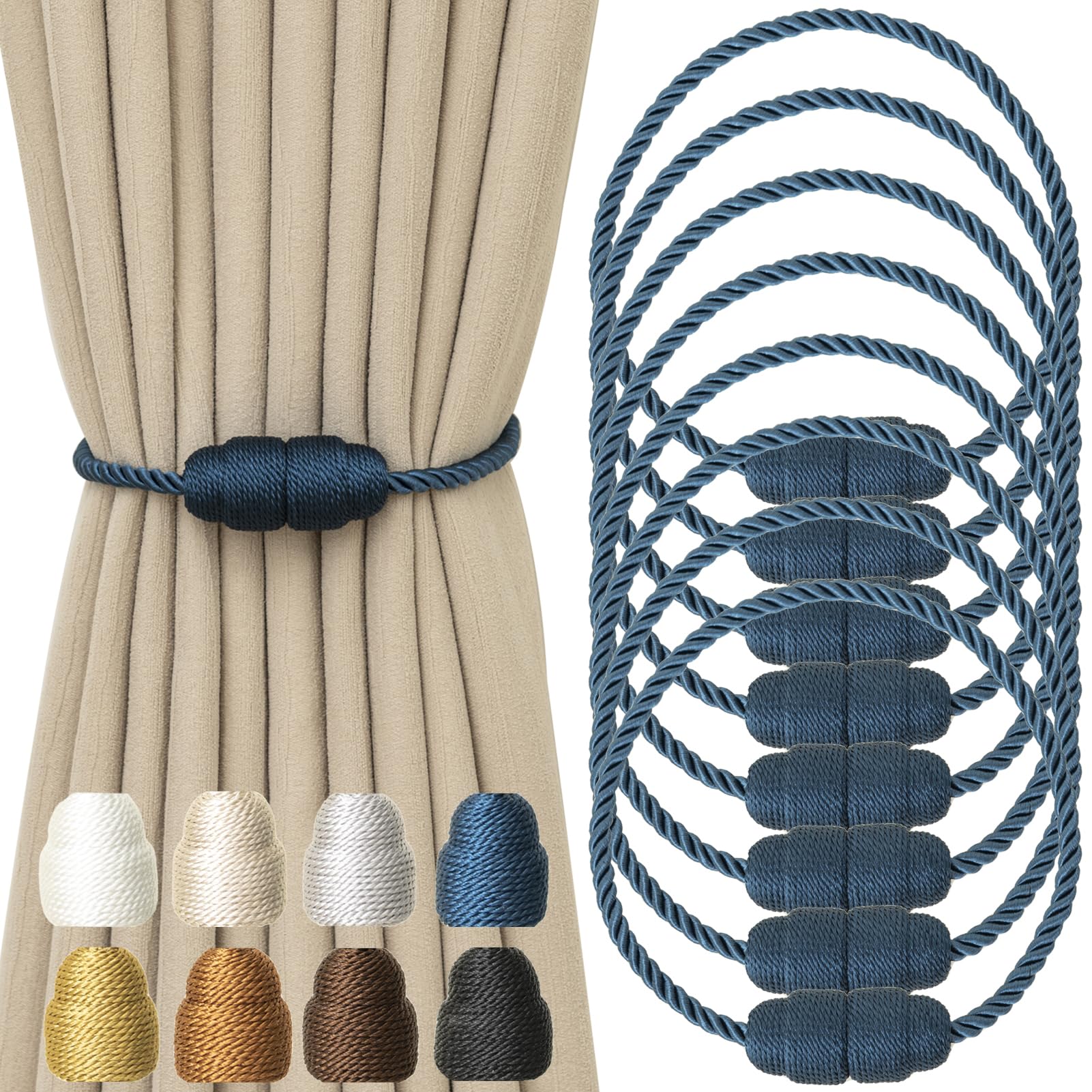 Magnetic Curtain Tiebacks Rope Curtain Tie Backs for Curtains 8 Pack Curtain Holders for Drapes Decorative Window Curtain Holdbacks (8 Count)