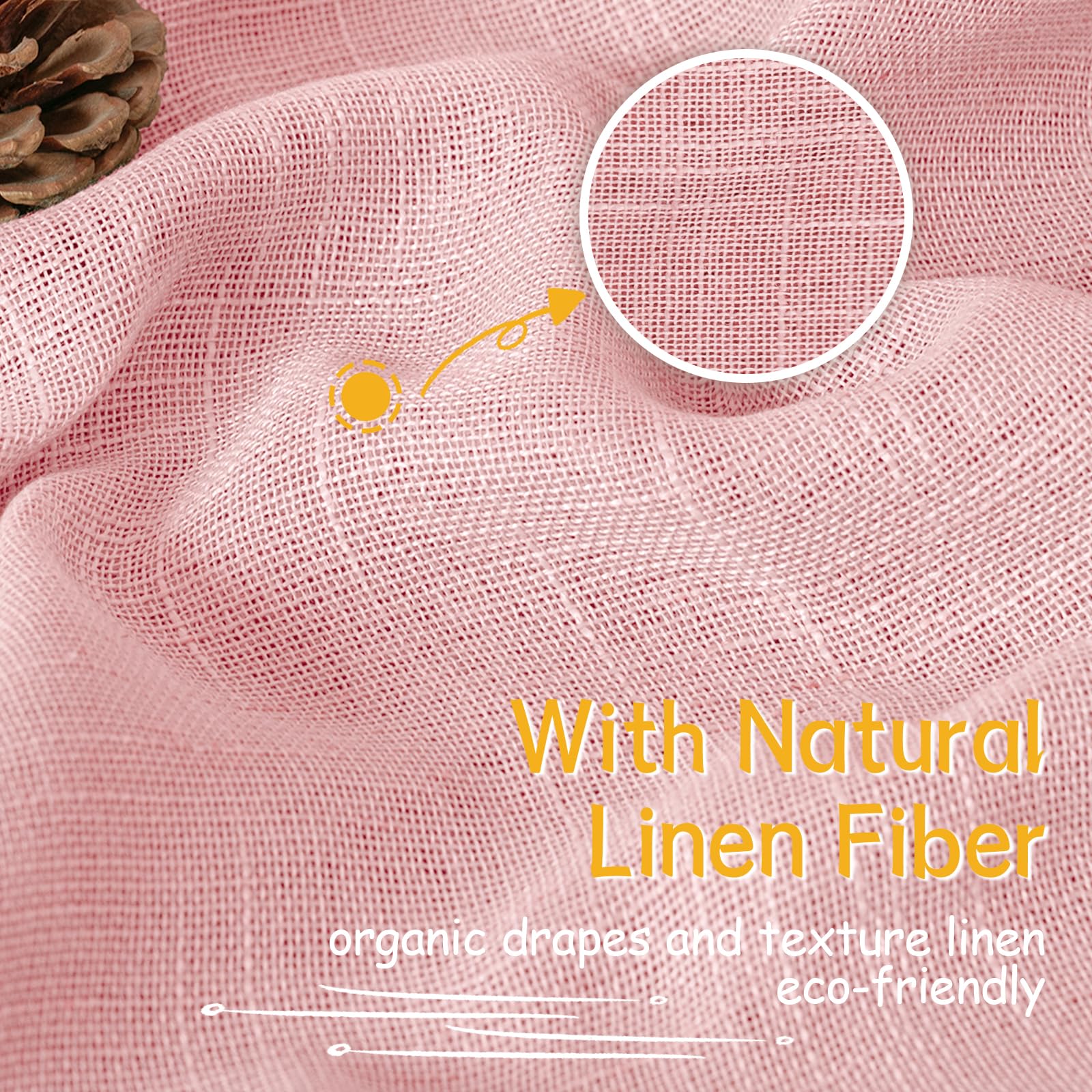 Light Pink Linen Semi Sheer Curtains 63 Inch Length for Living Room (2 Count)