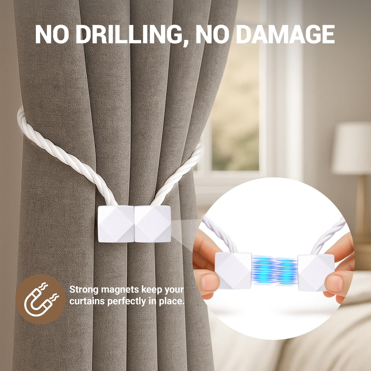 Magnetic Curtain Tiebacks White 2pcs