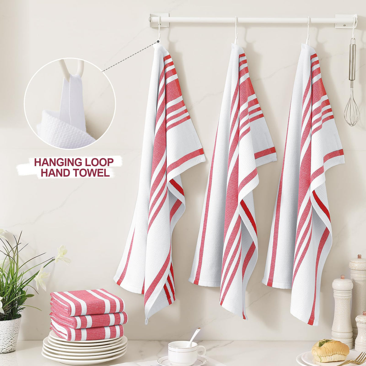 Premium Cotton Stripe Kitchen Towels 3 Pack (3 Count)