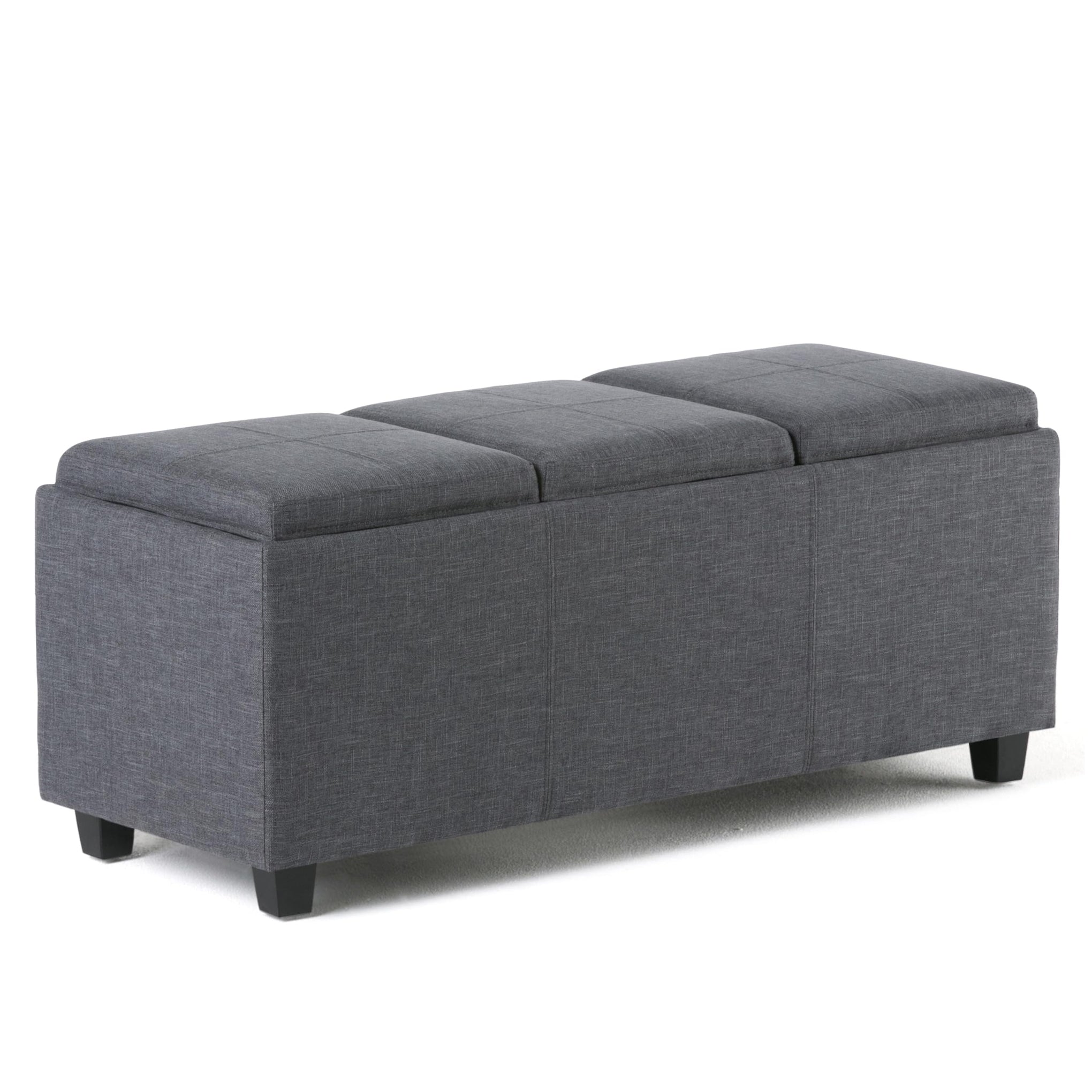 Avalon 42" Wide Linen Look Fabric Storage Ottoman in Slate Grey