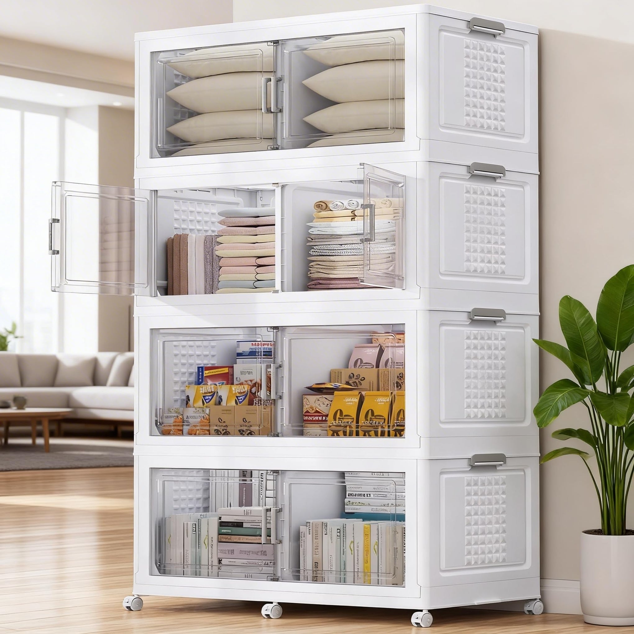 800 Qt Stackable Storage Bins Foldable Cabinet (4 Count)