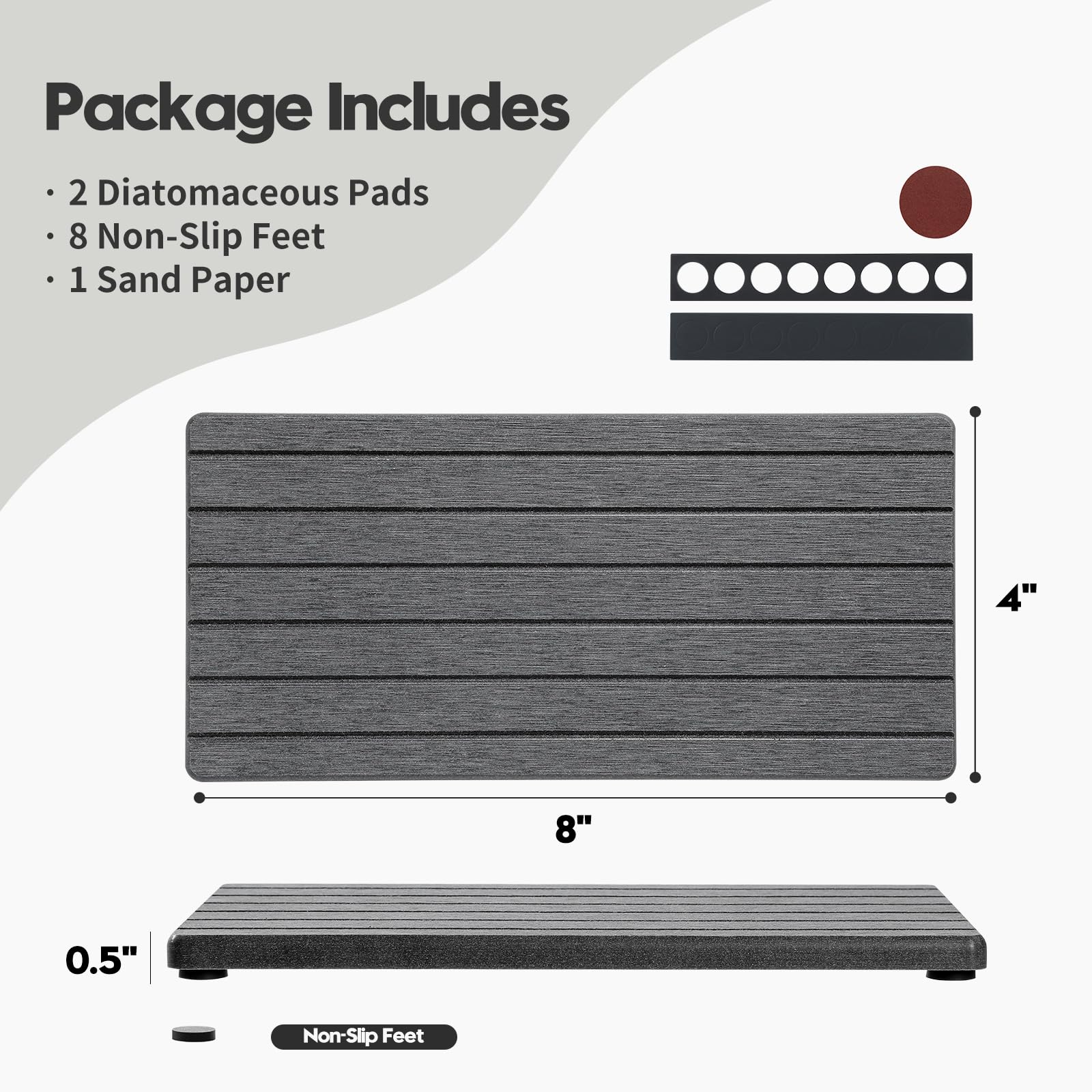 2PCS Diatomite Water Absorbing Stone Drying Tray Mat for Bathroom & Kitchen Counter (2 Count)