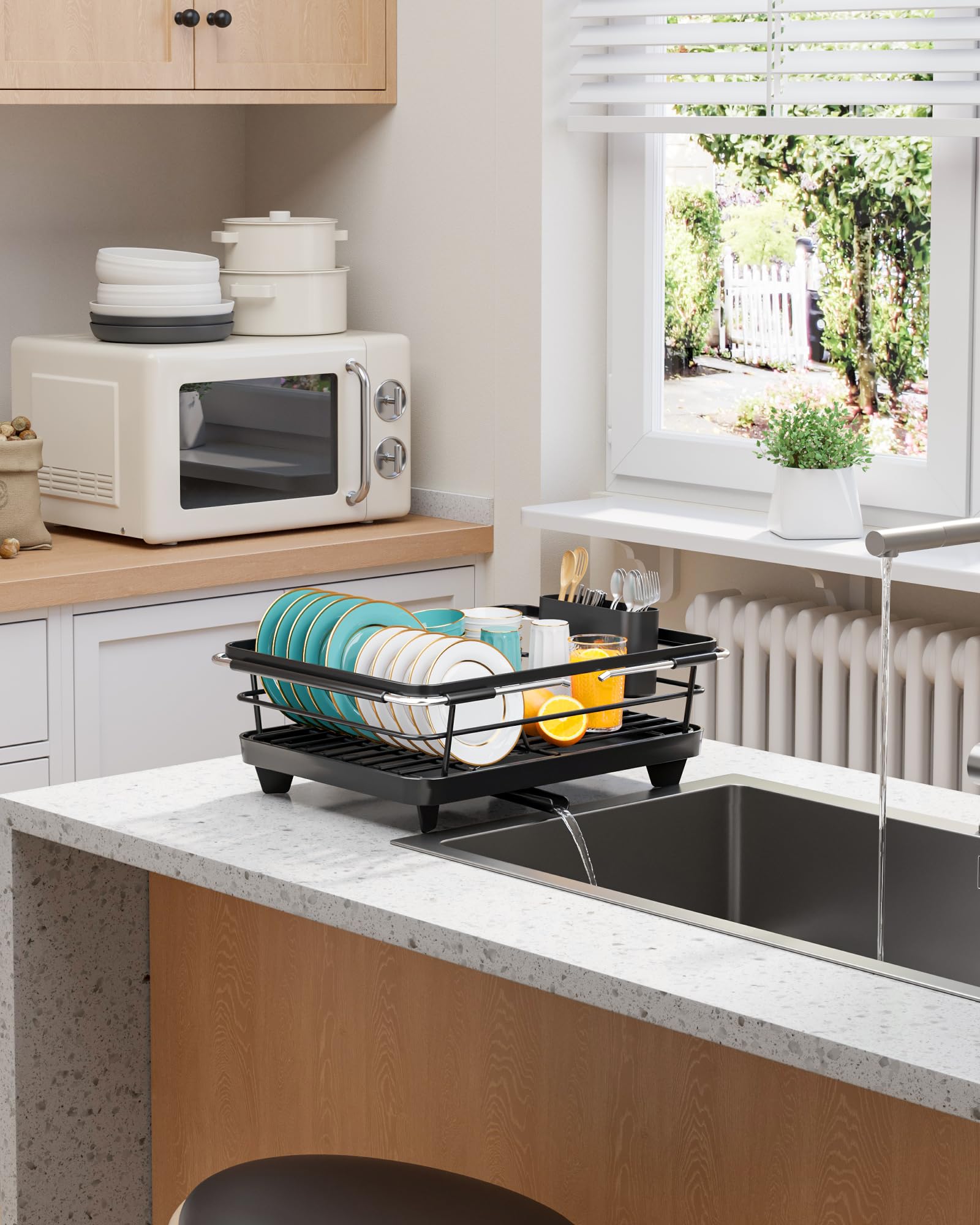 Extendable Dish Drying Rack Over Sink with Dish Drainer