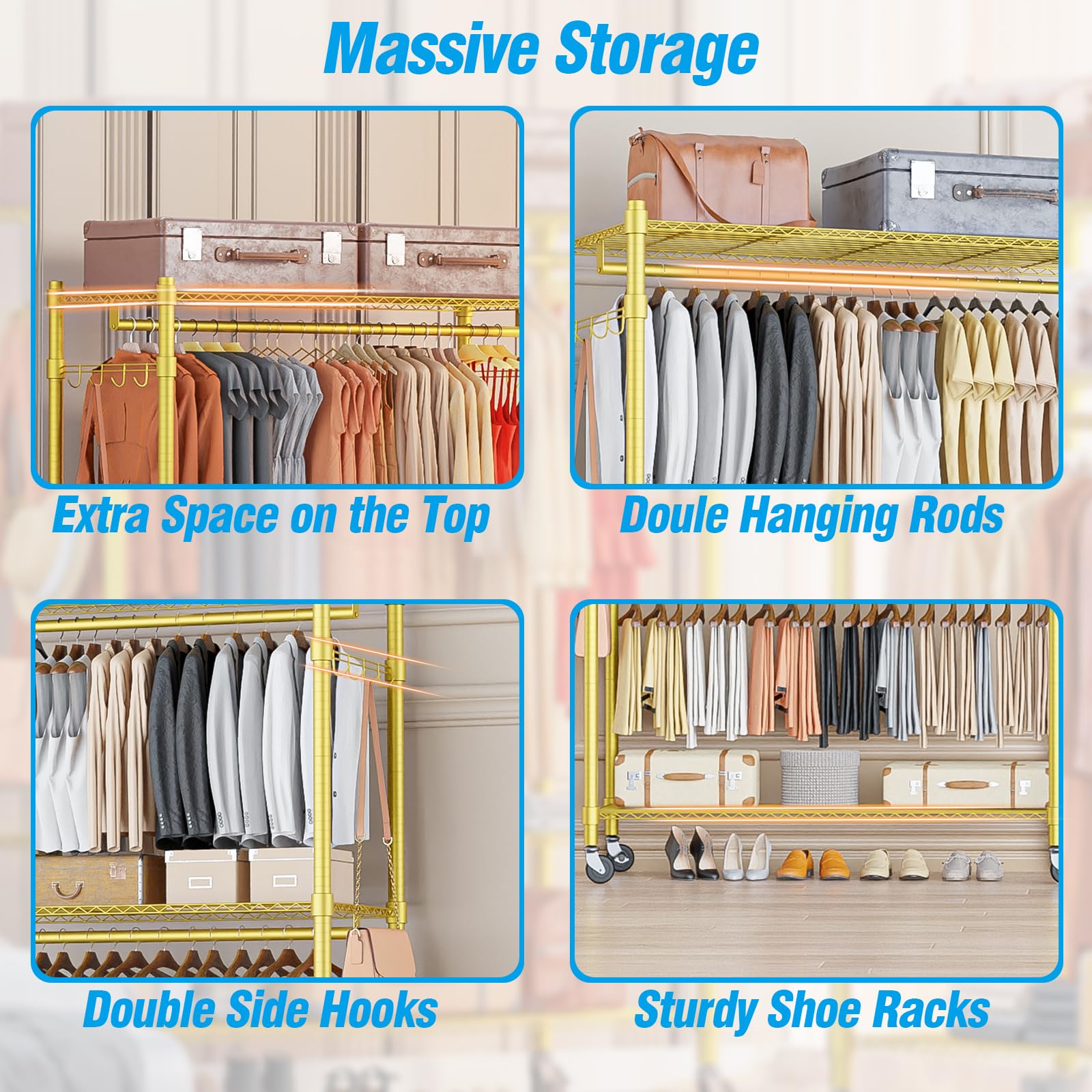 Gold Heavy Duty Clothes Rack with Wheels
