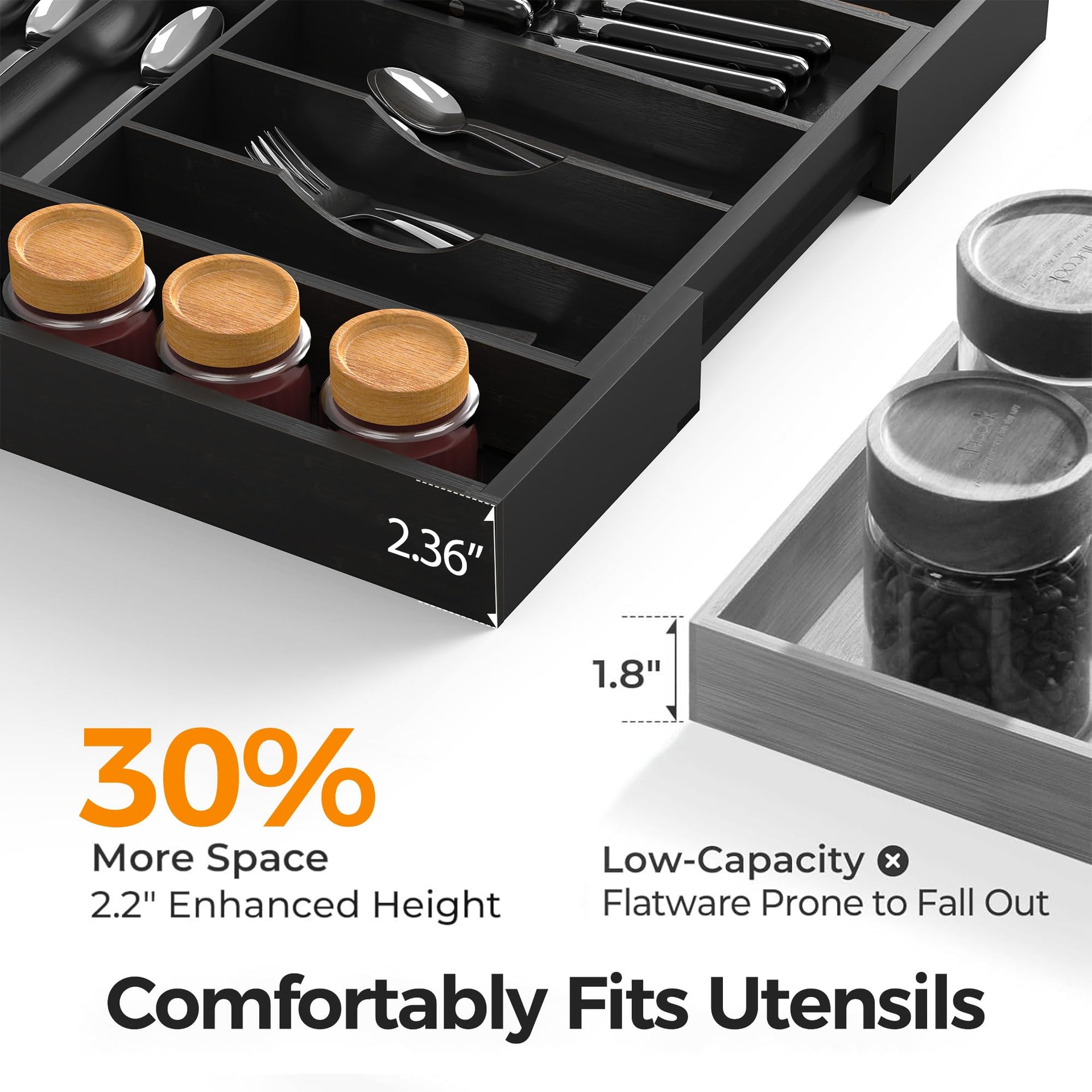 Bamboo Silverware Drawer Organizer