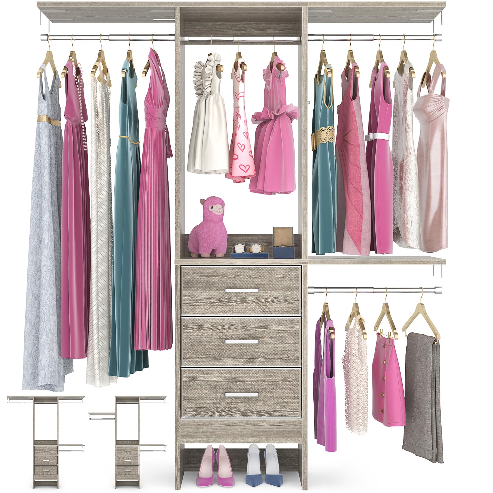 4FT Small Closet System with 3 Fabric Drawers