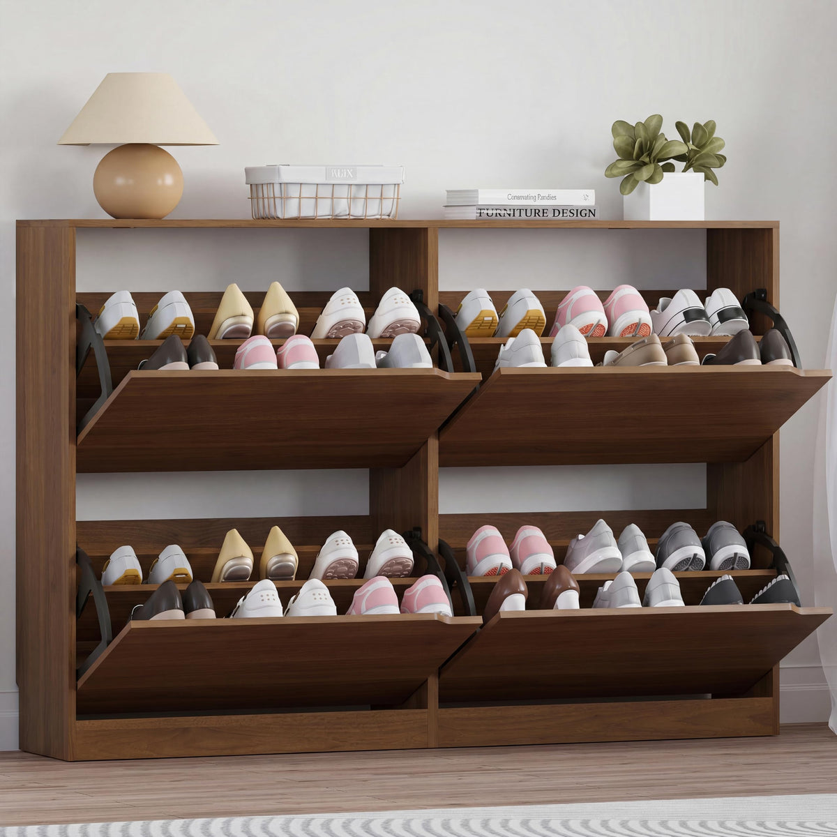 Shoe Cabinet with 4 Flip Drawers