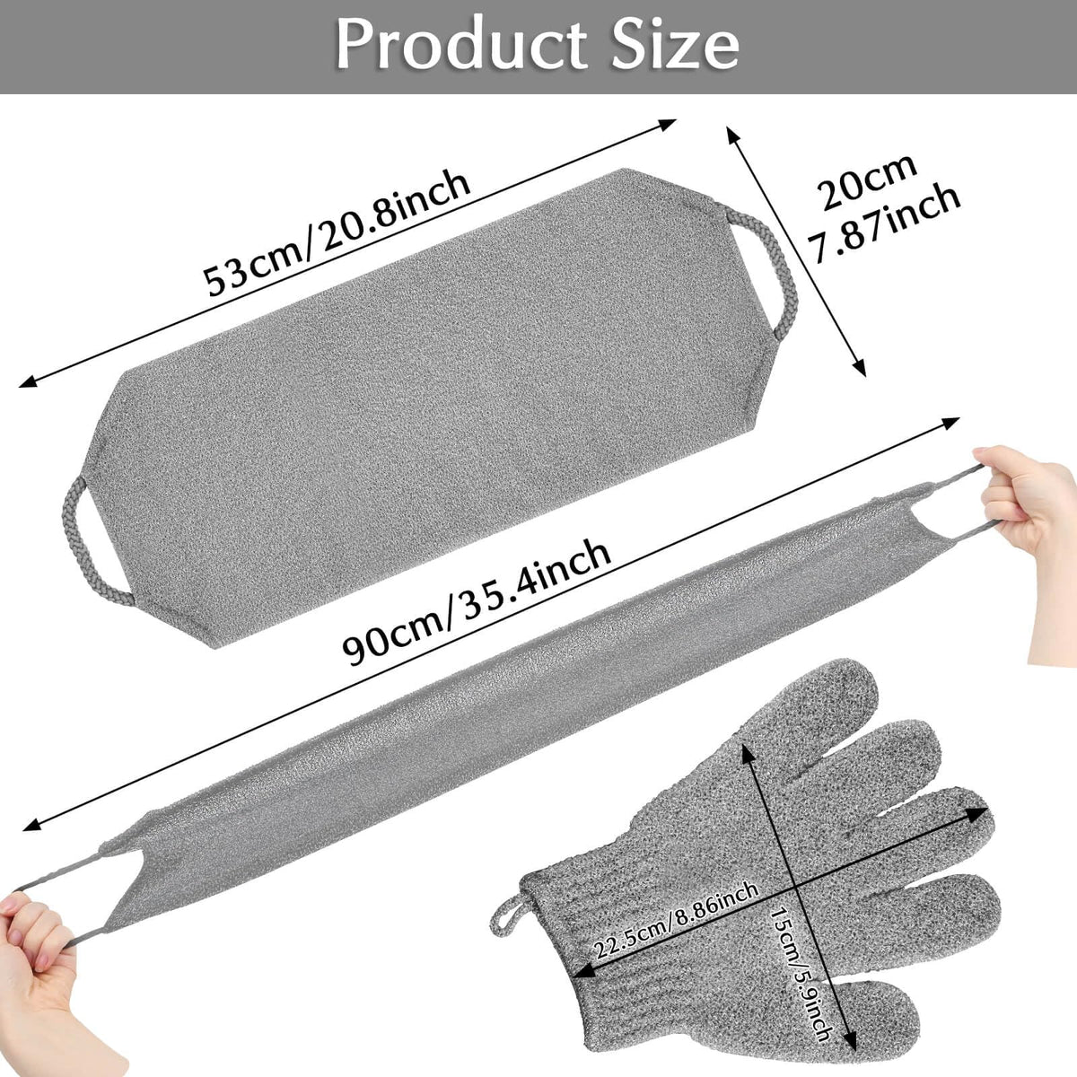 Exfoliating Back Scrubber Bath Gloves Set (3 Count)