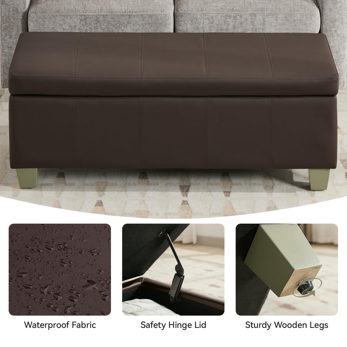 51" Faux Leather Storage Ottoman