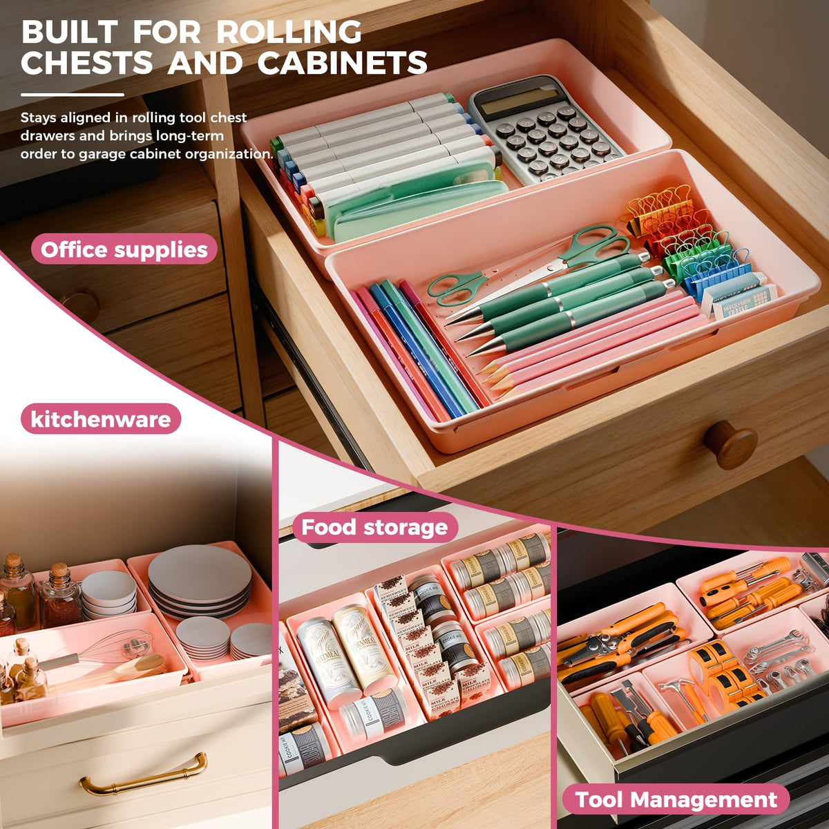 6 PCS Extra Large] Pink Drawer Organizer Trays with Non (6 Count)