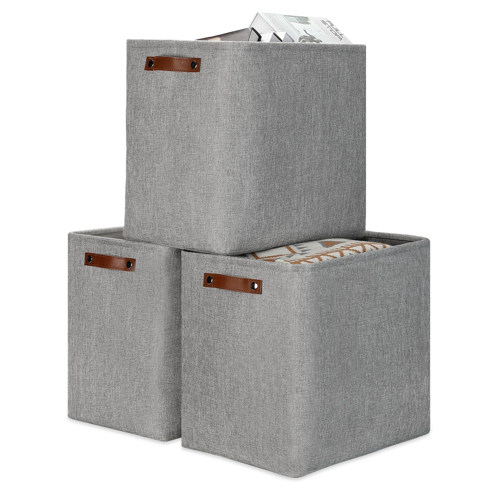 Large Storage Baskets for Blankets Living Room 51L Canvas Storage Baskets for Organizing 3 Pack Collapsible Baskets Bins for Organizing Home Office with Handles (3 Count)