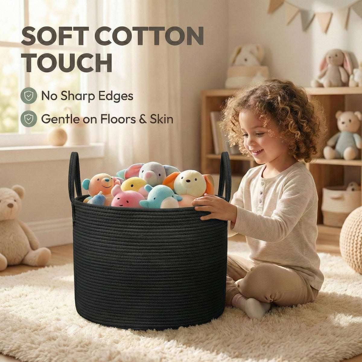 115L Extra Large Machine Washable Cotton Rope Blanket Basket