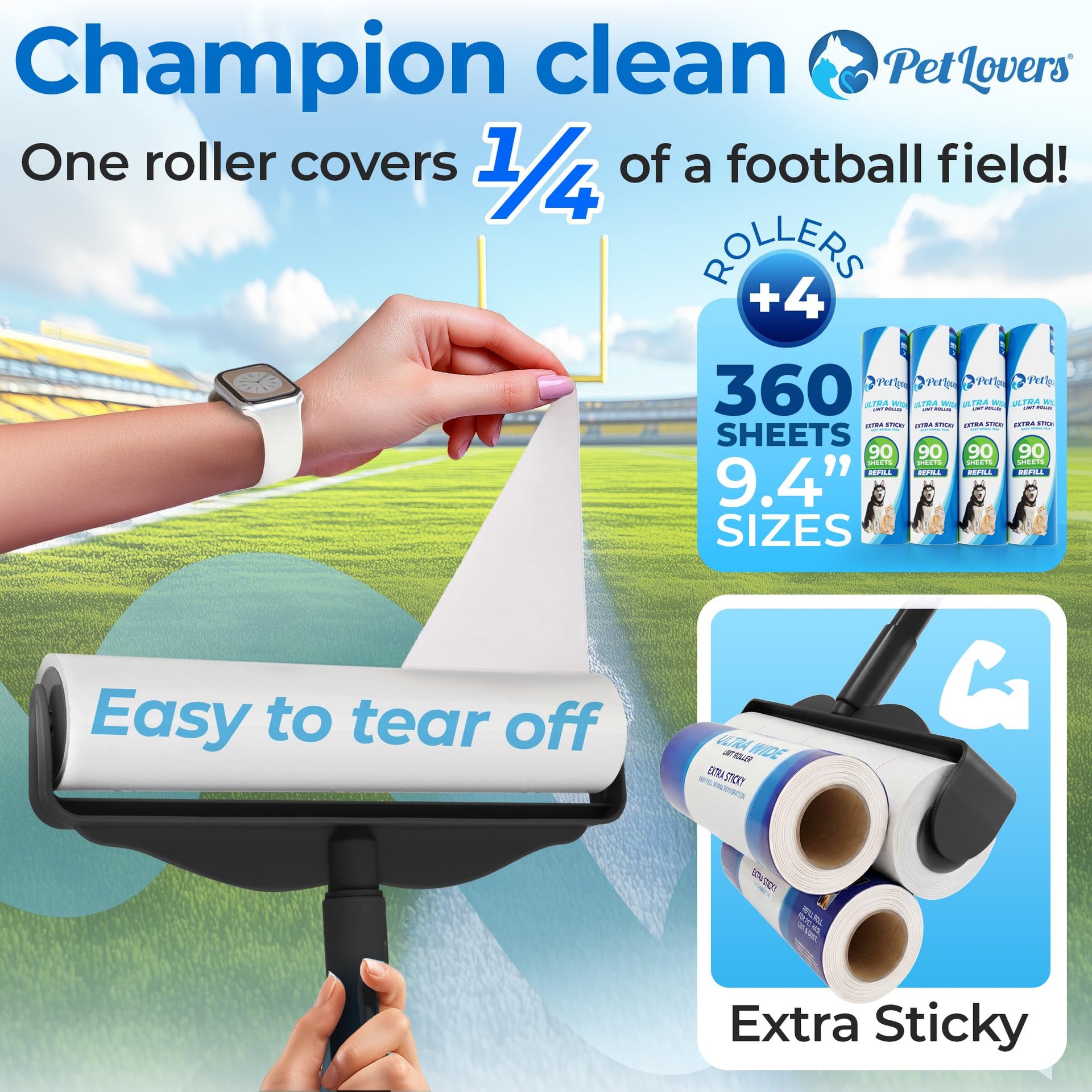 Large Lint Roller with 3 Refills (360 Count)