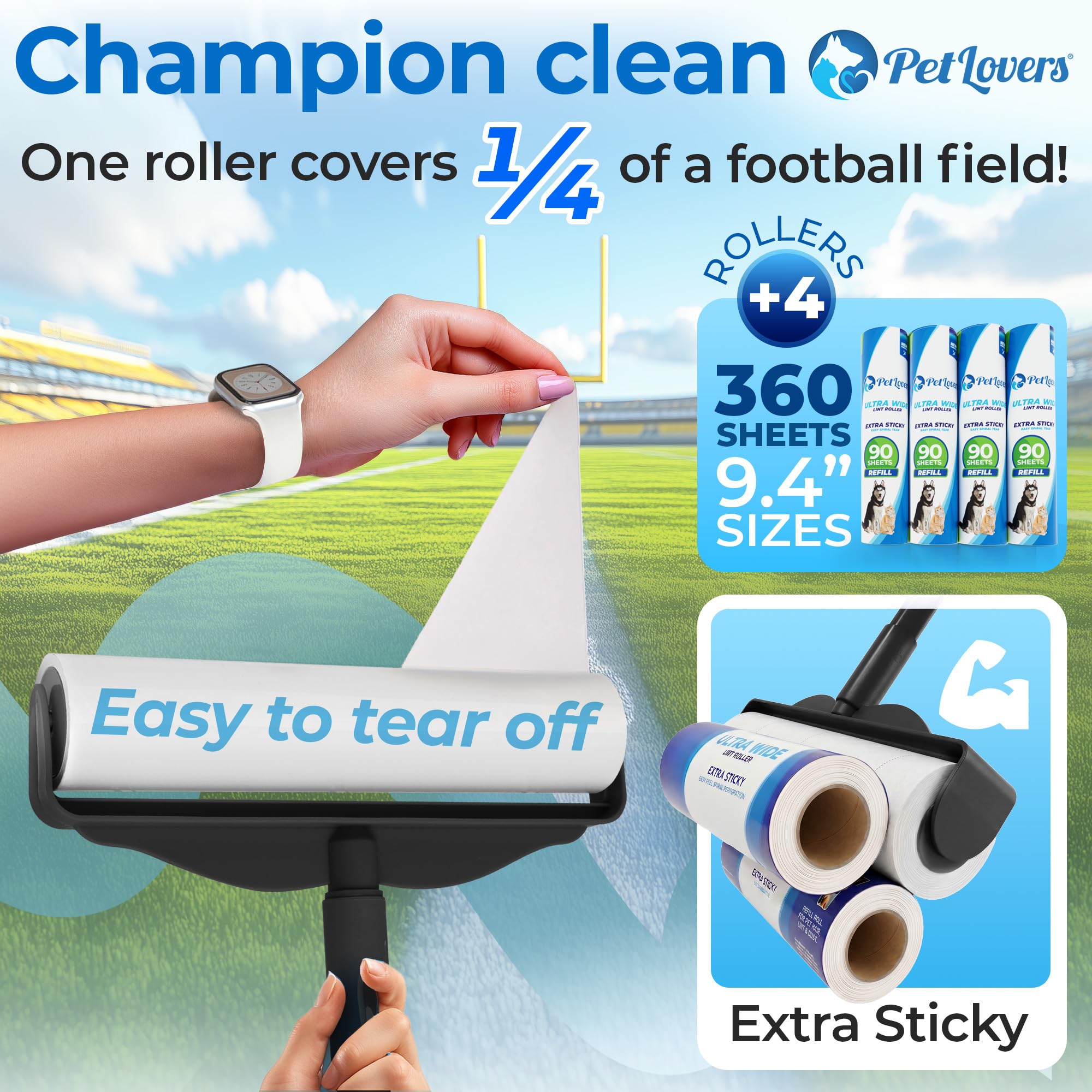 Large Lint Roller with 3 Refills (360 Count)