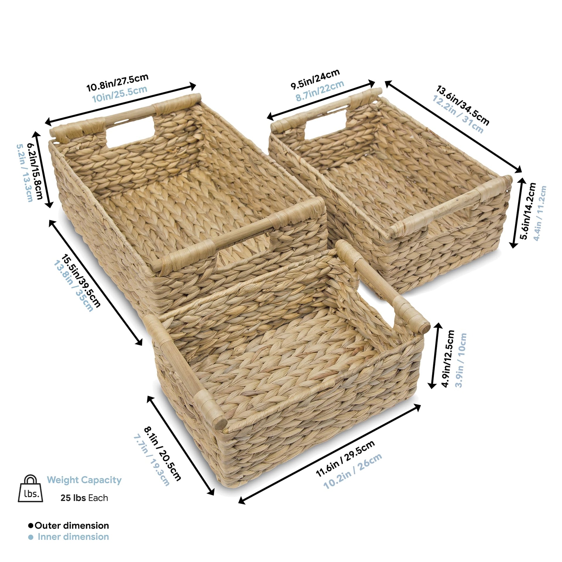 Hyacinth Wicker Basket Set 3 size (3 Count)