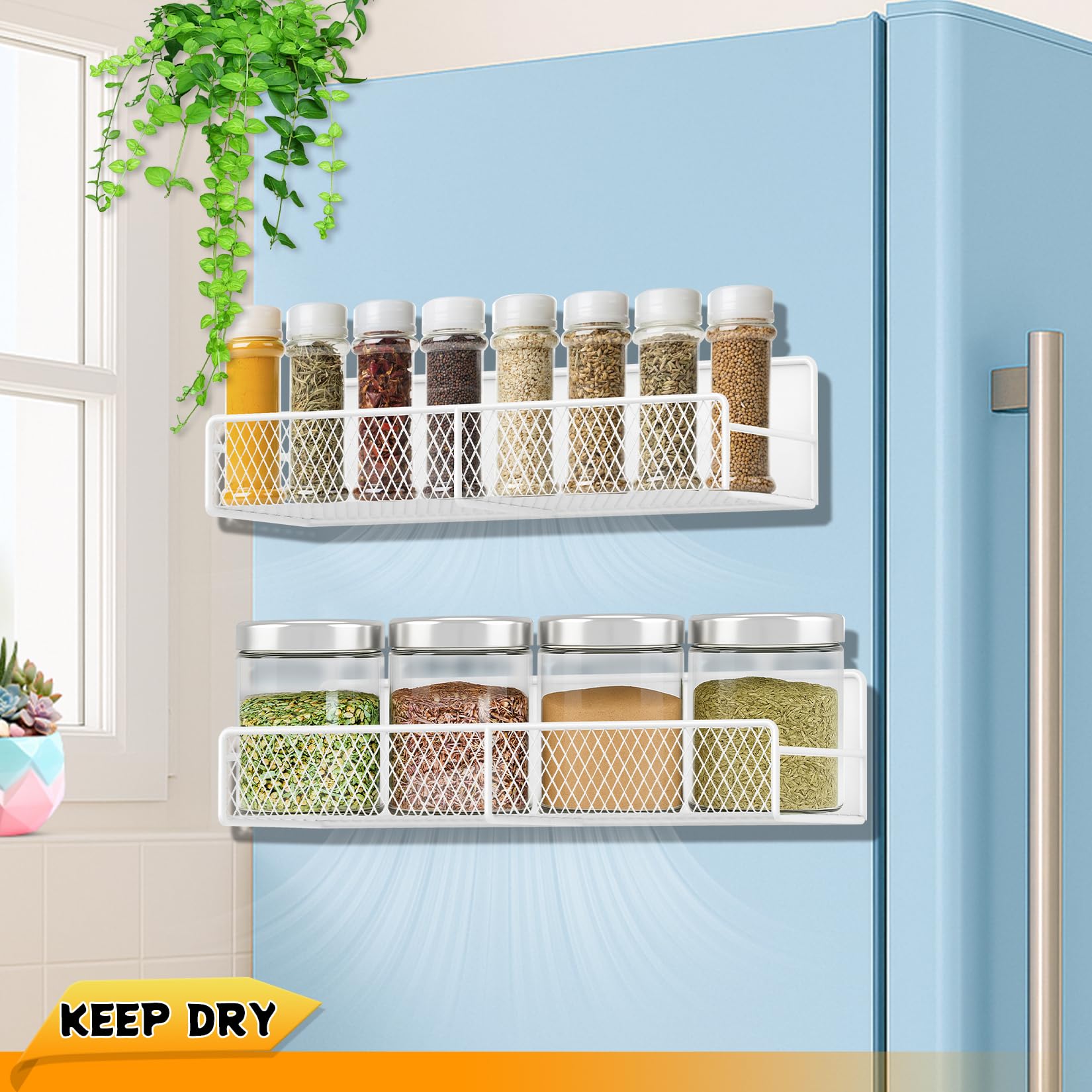 2 Pack Magnetic Spice Rack for Refrigerator with 4 Hooks (2 Count)