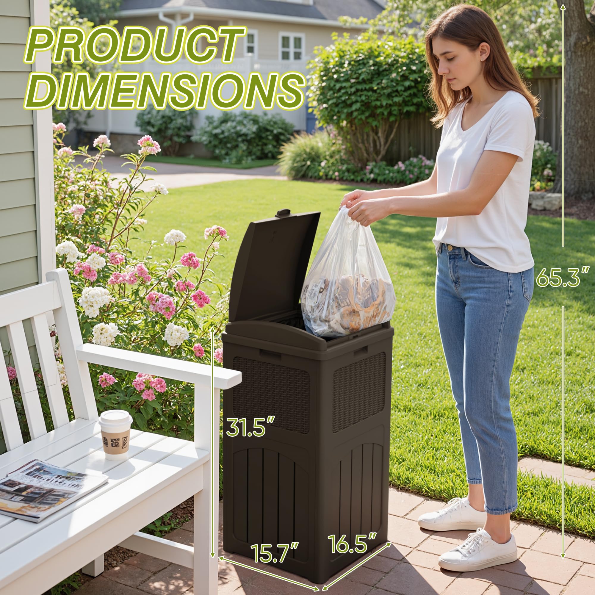 33 Gallon Outdoor Trash Can with Lid