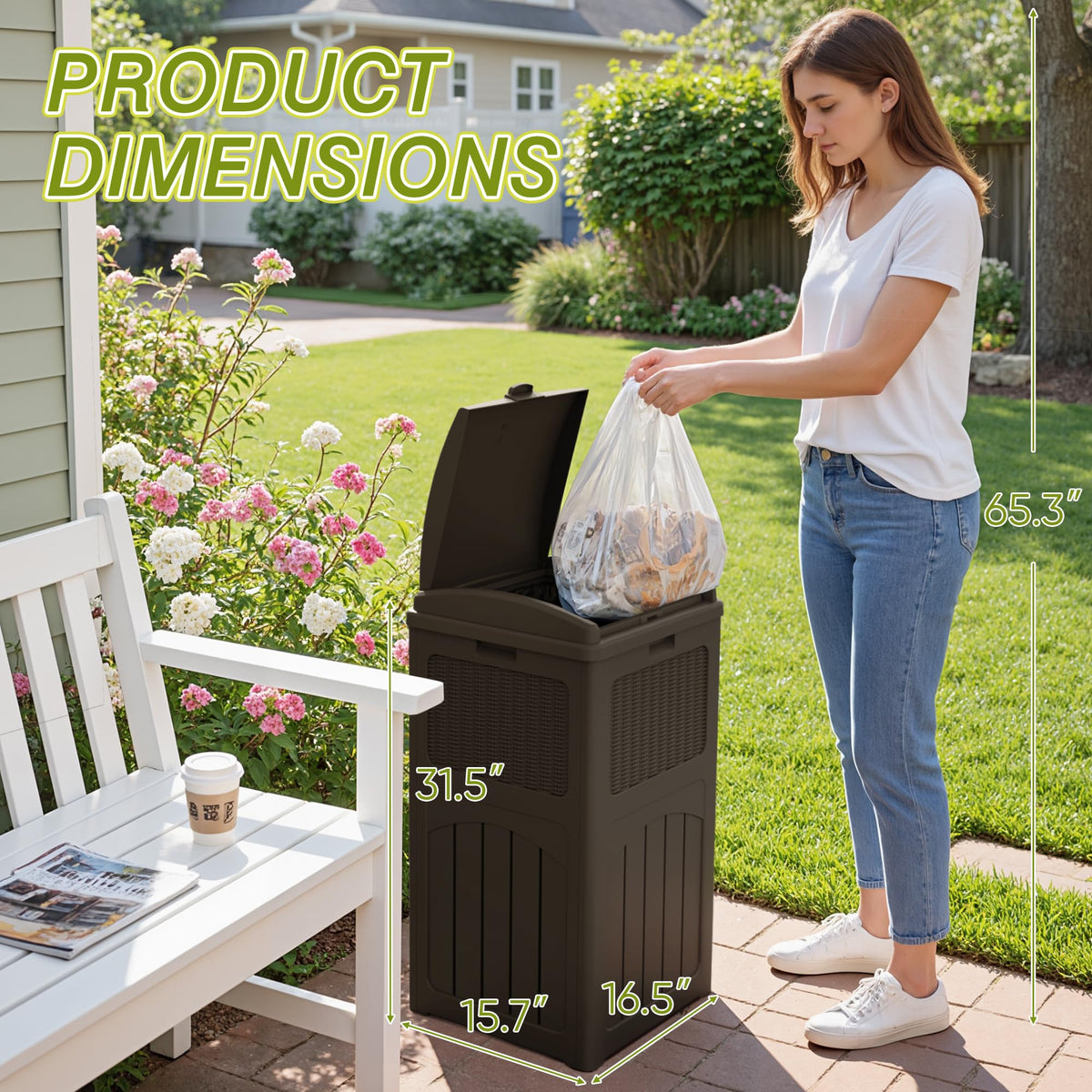 33 Gallon Outdoor Trash Can with Lid (3 Count)