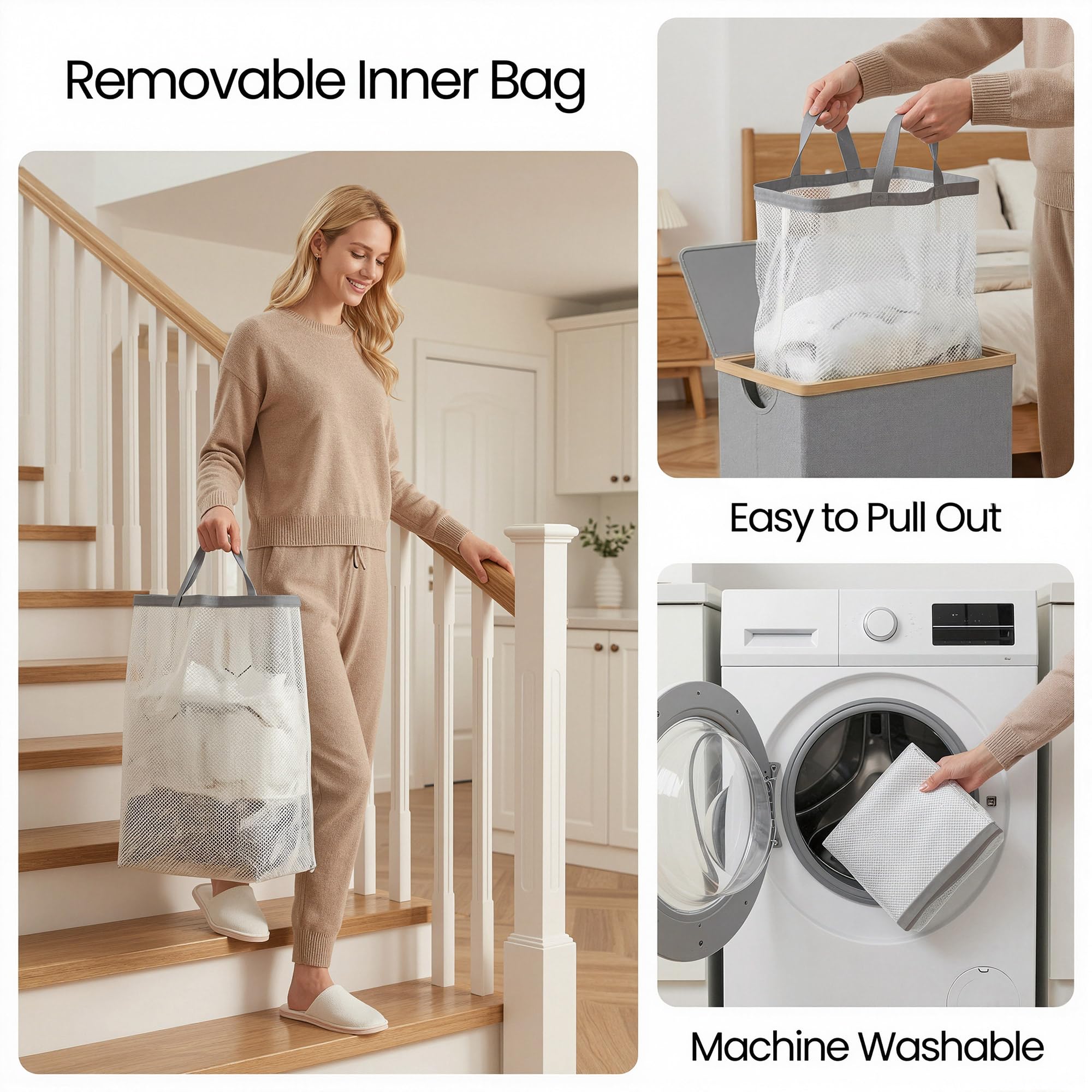 Laundry Basket with Lid and Removable Bag