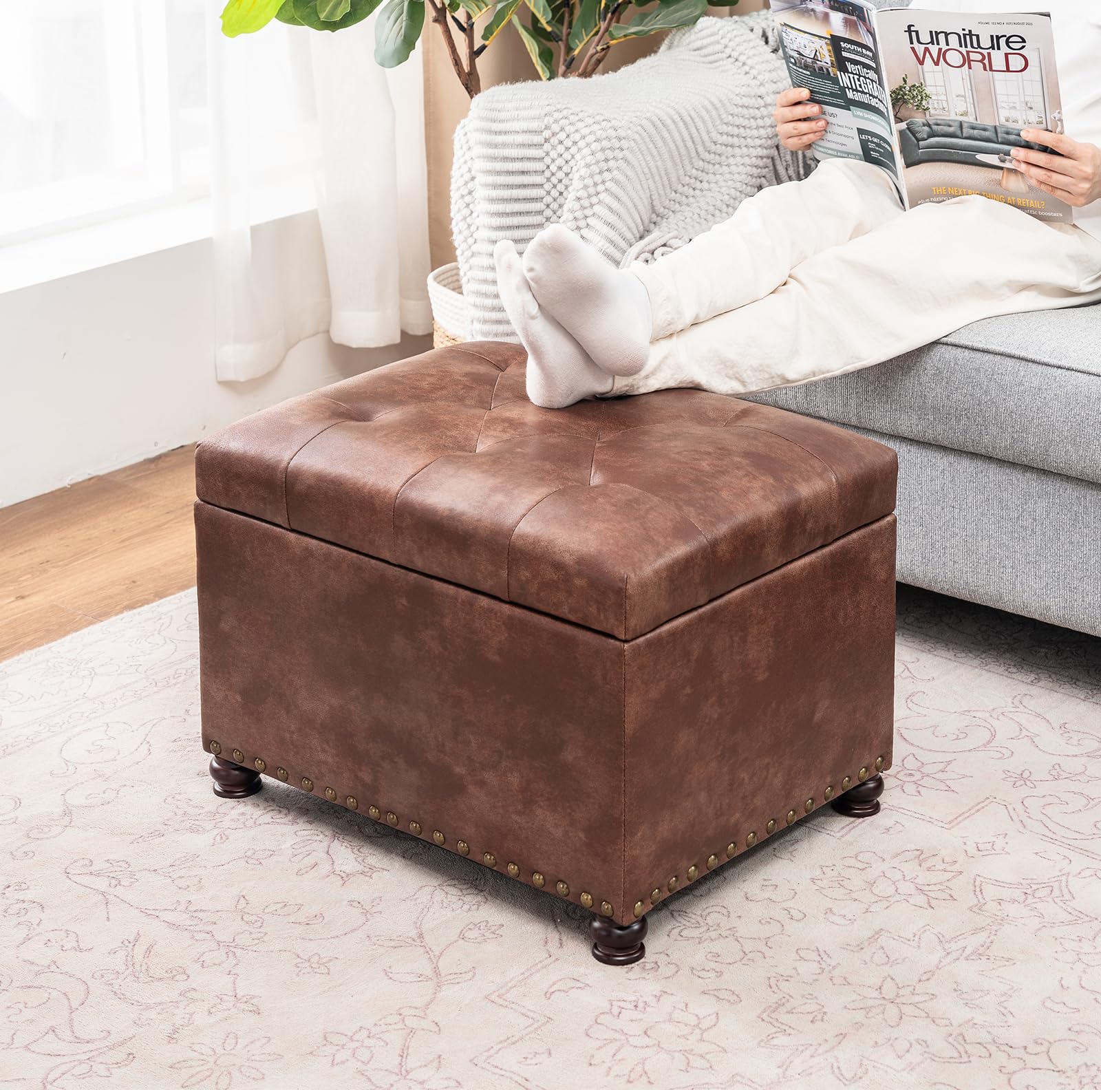 Leather Storage Ottoman